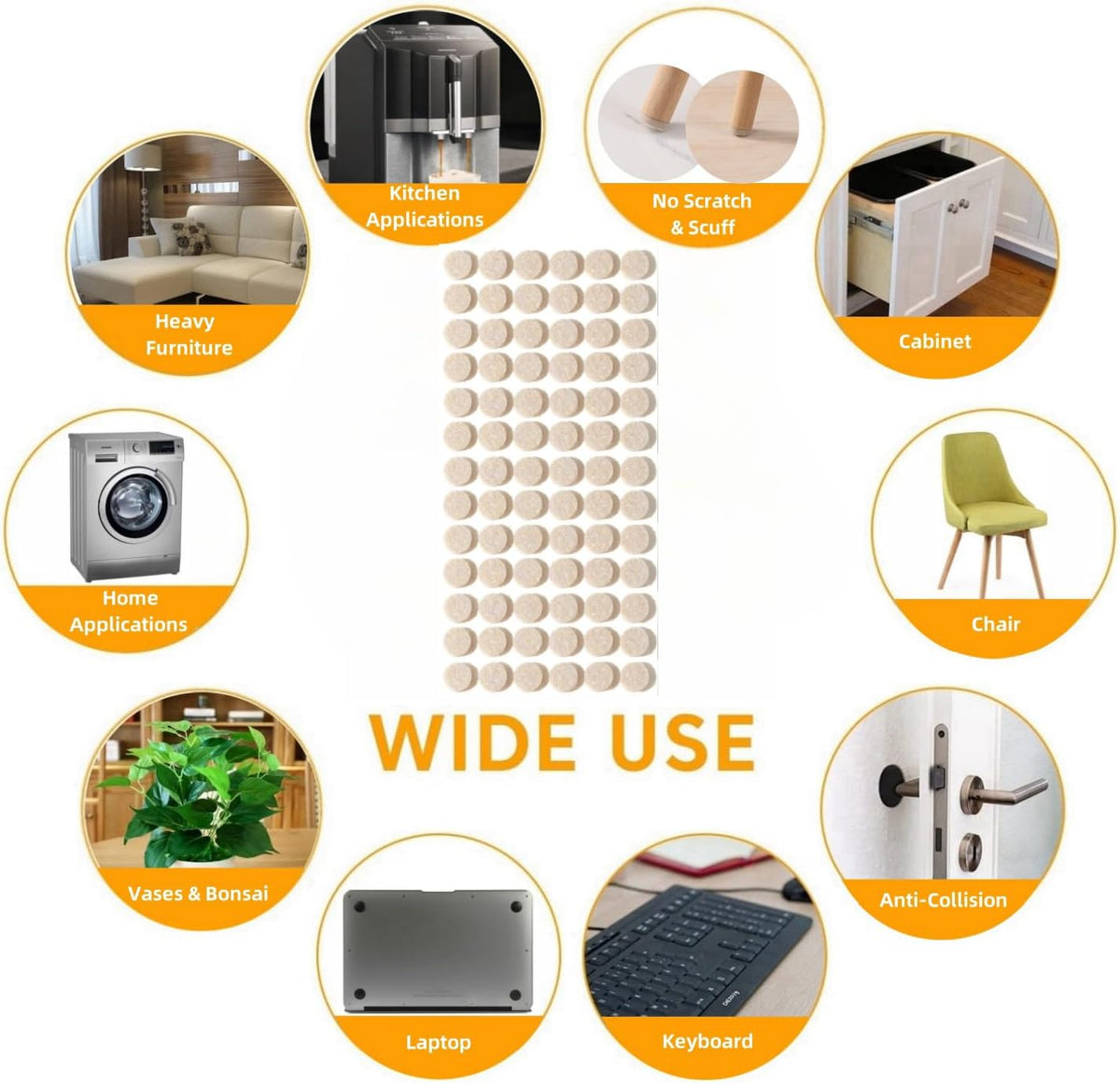Furnigear Felt Pads Small 3/8" Felt Pads for Cabinet Doors Bumpers, Cabinet Cushion Dots Felt