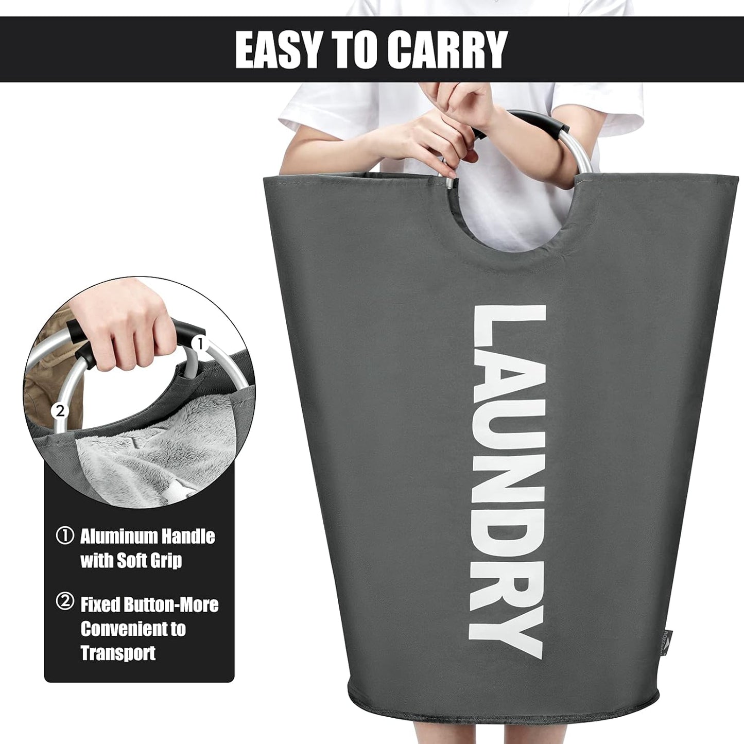DOKEHOM 125L X-Large Collapsible Washing Laundry Basket Bag (7 Colors) for Bedroom, Fabric (Dark