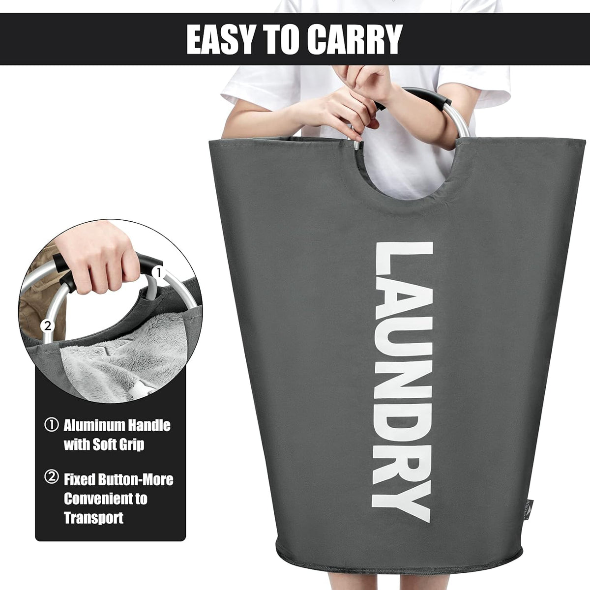 DOKEHOM 125L X-Large Collapsible Washing Laundry Basket Bag (7 Colors) for Bedroom, Fabric (Dark