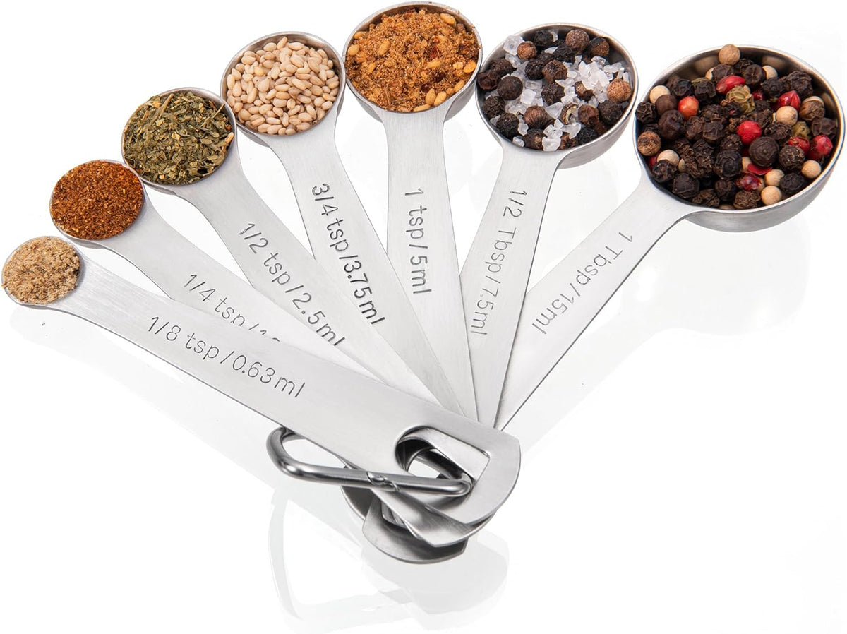 Doosu Measuring Spoons Set of 7-18/8 Stainless Steel Heavy Duty Teaspoons Tablespoons with Engraved