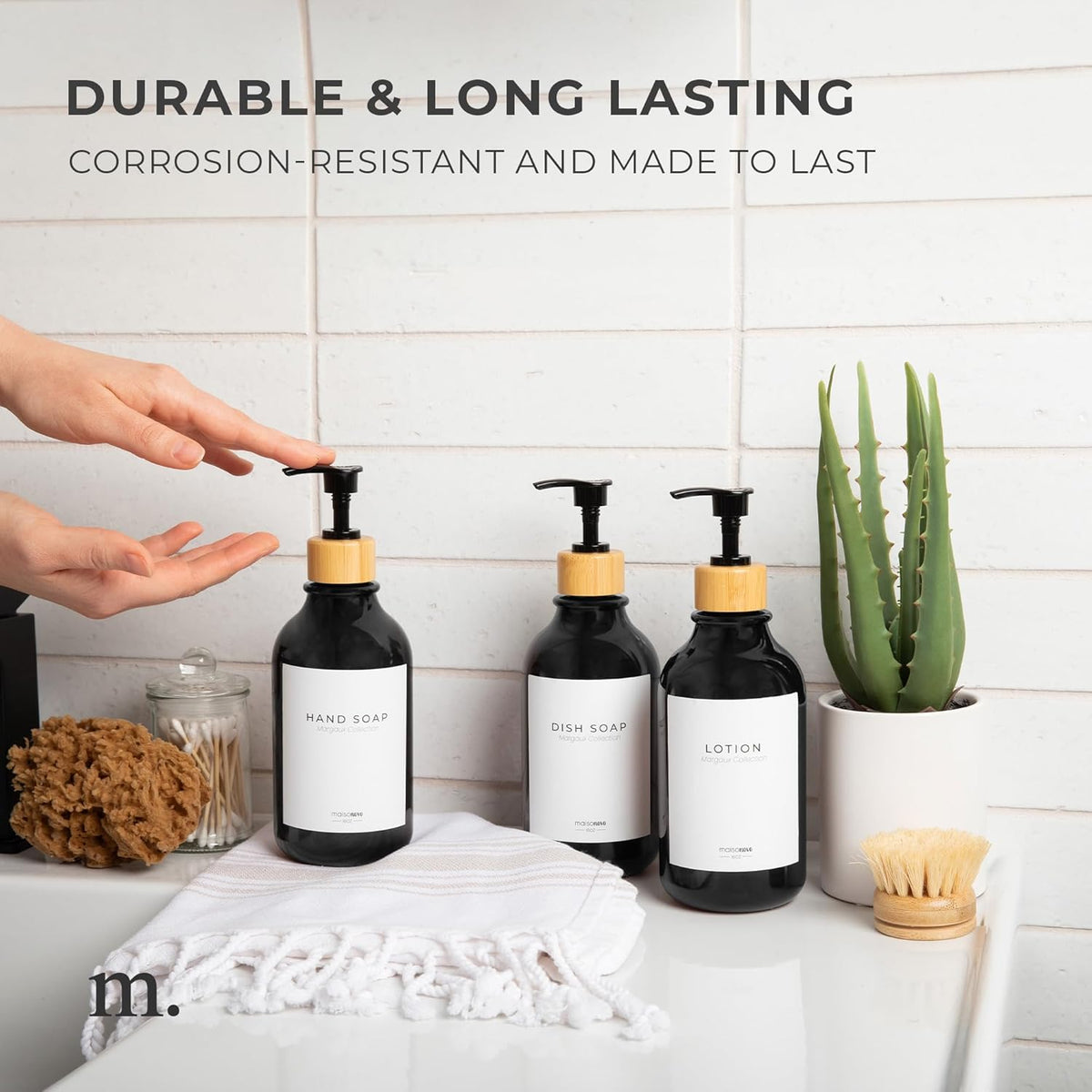 MaisoNovo Soap Pump Replacement - 2X Black Bamboo Pumps - Pump Dispenser - Soap Dispenser Pump