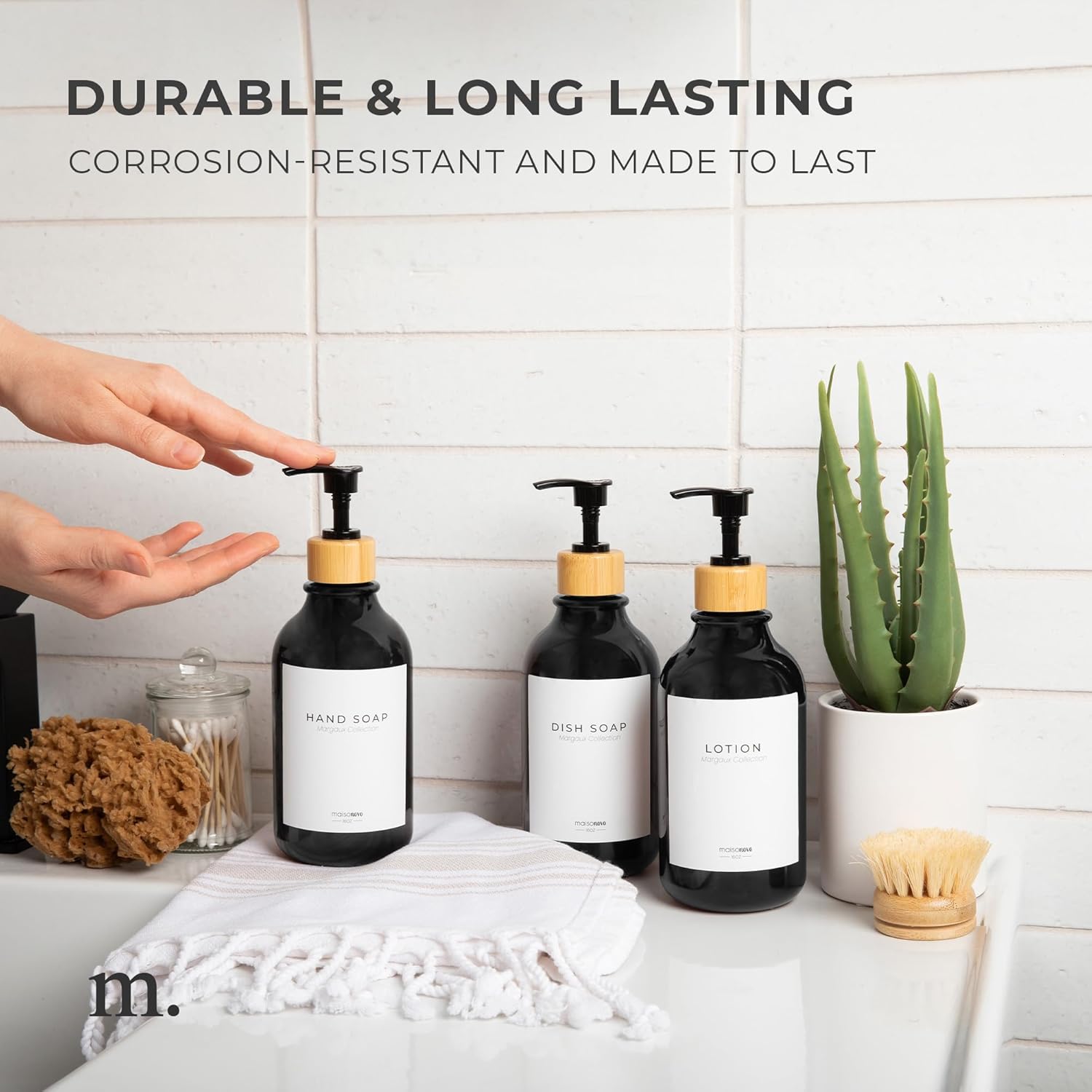 MaisoNovo Soap Pump Replacement - 2X Black Bamboo Pumps - Pump Dispenser - Soap Dispenser Pump