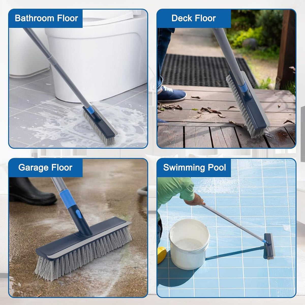 KeFanta Deck Brush with Long Handle, 2 in 1 Floor Scrub Brush for Cleaning, 56" Stiff Bristle