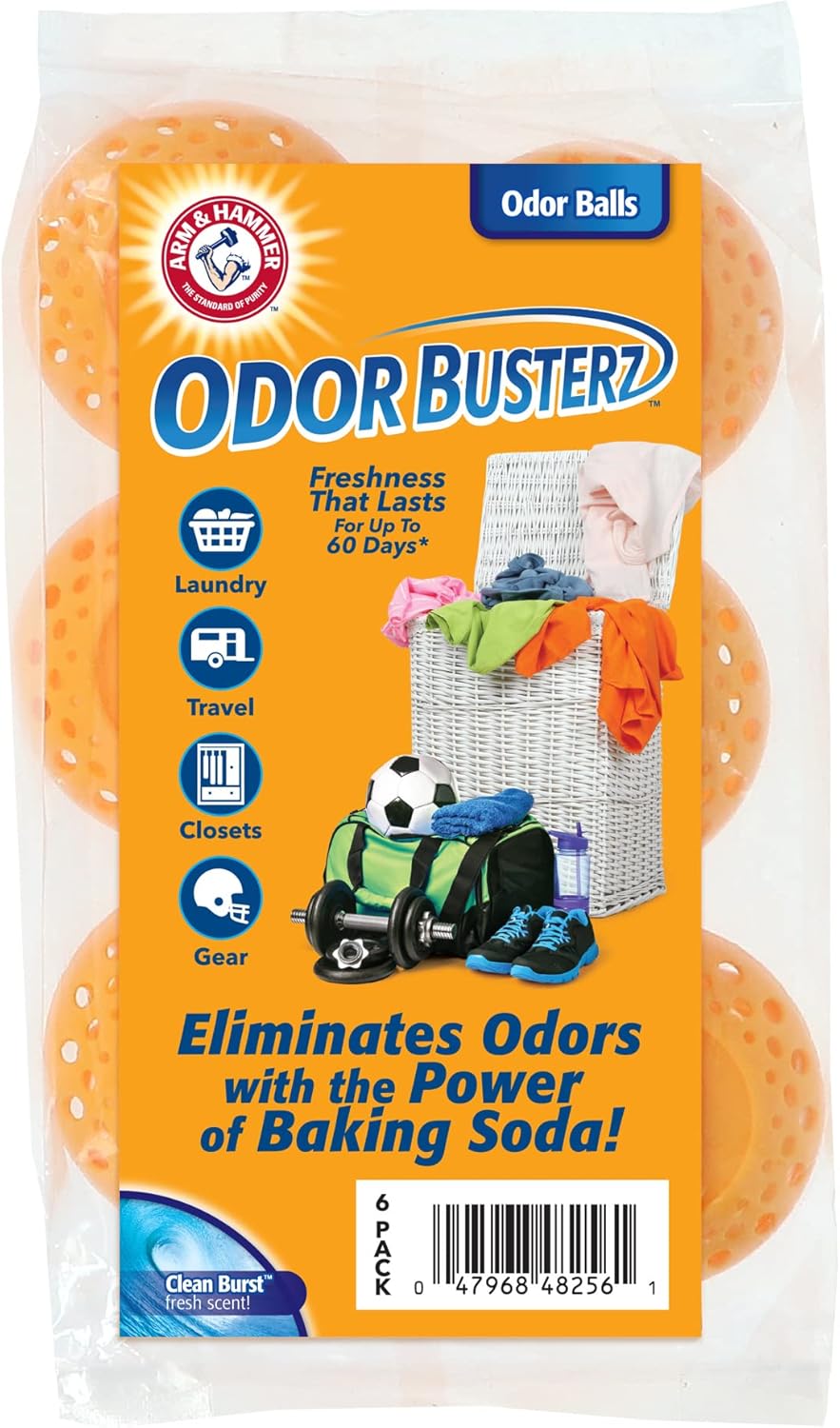 Arm & Hammer Odor Busterz Balls for Long Lasting Freshness, 6 Pack - Deodorizer, Carpet Fresh, Odor