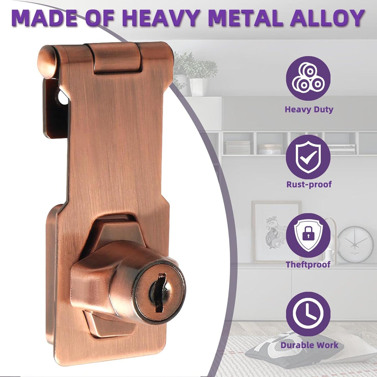 Alise Keyed Hasp Lock,3 Inch Safety Packlock Clasp Hasp Lock Latch with Lock,Door Hinge Lock with