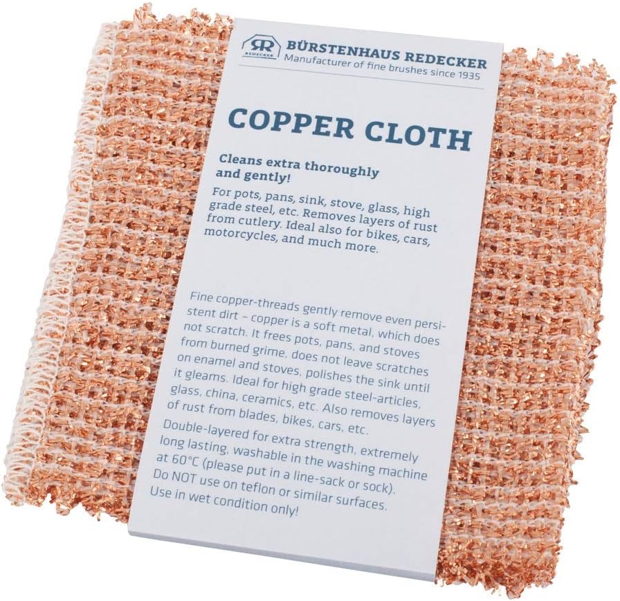 Redecker Real Copper Cleaning Cloths – Scratch-Free 2-Ply Woven Copper Scrub Pads for Pots, Pans