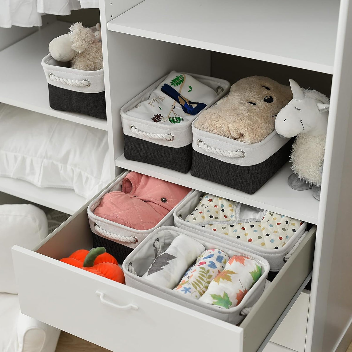 TheWarmHome Storage Bins for Shelves - 6 Pack 11.8x7.8x5.2 inch Collapsible Storage Cubes, Basket