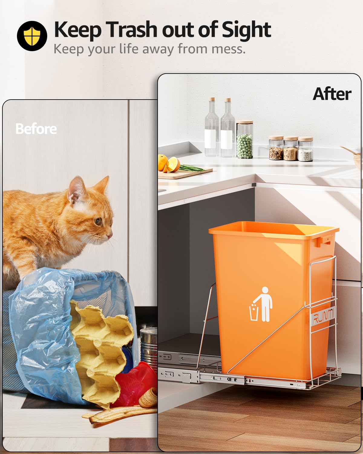 Pull Out Trash Can Under Cabinet，Heavy Duty Slide-Out Cabinet Kit, Adjustable Cabinet Trash Can