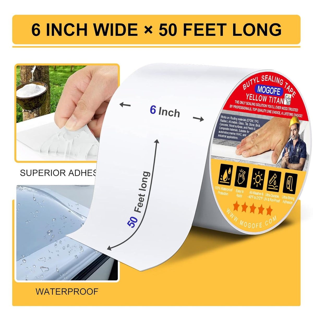 RV Roof Sealant Tape White, 6 Inch x 50 Feet RV Repair Roof Sealer Seal Tape UV-Resistant