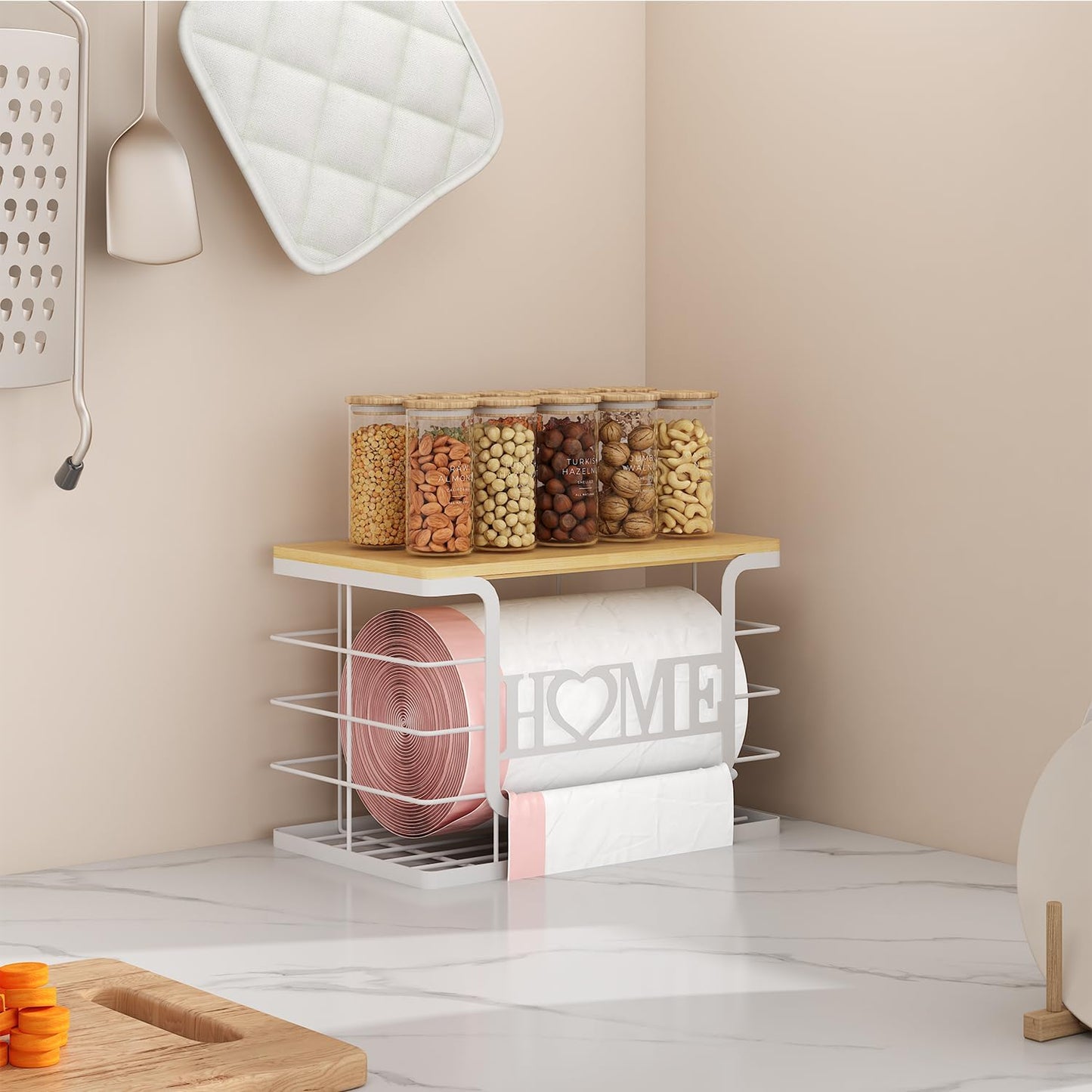 Trash Bag Holder, Thipoten Trash Bags Dispenser with Bamboo Top, Suitable for Garbage Bags