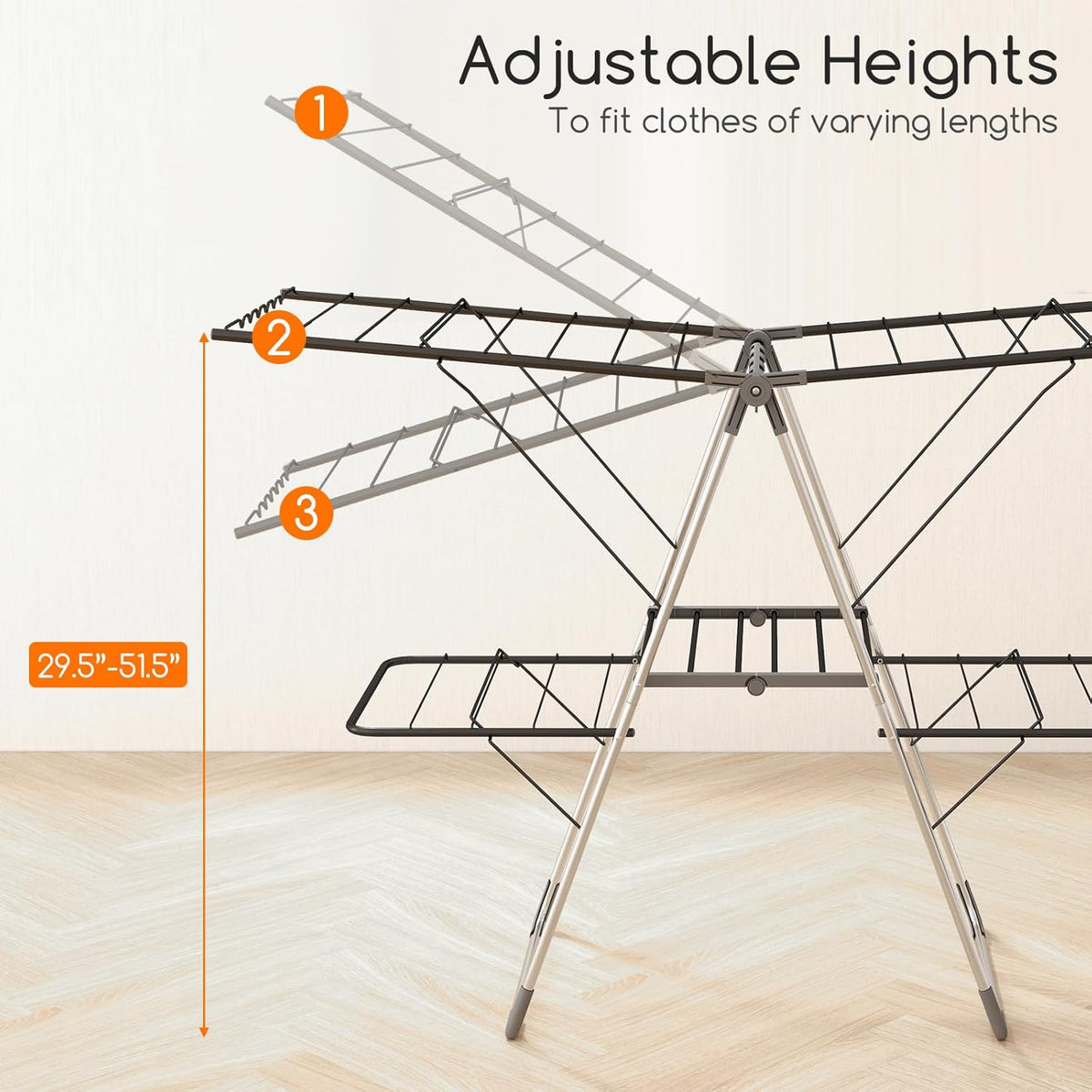 Giantex Clothes Drying Rack, Foldable Laundry Drying Rack with 33 Drying Rails, 3-Level Adjustable