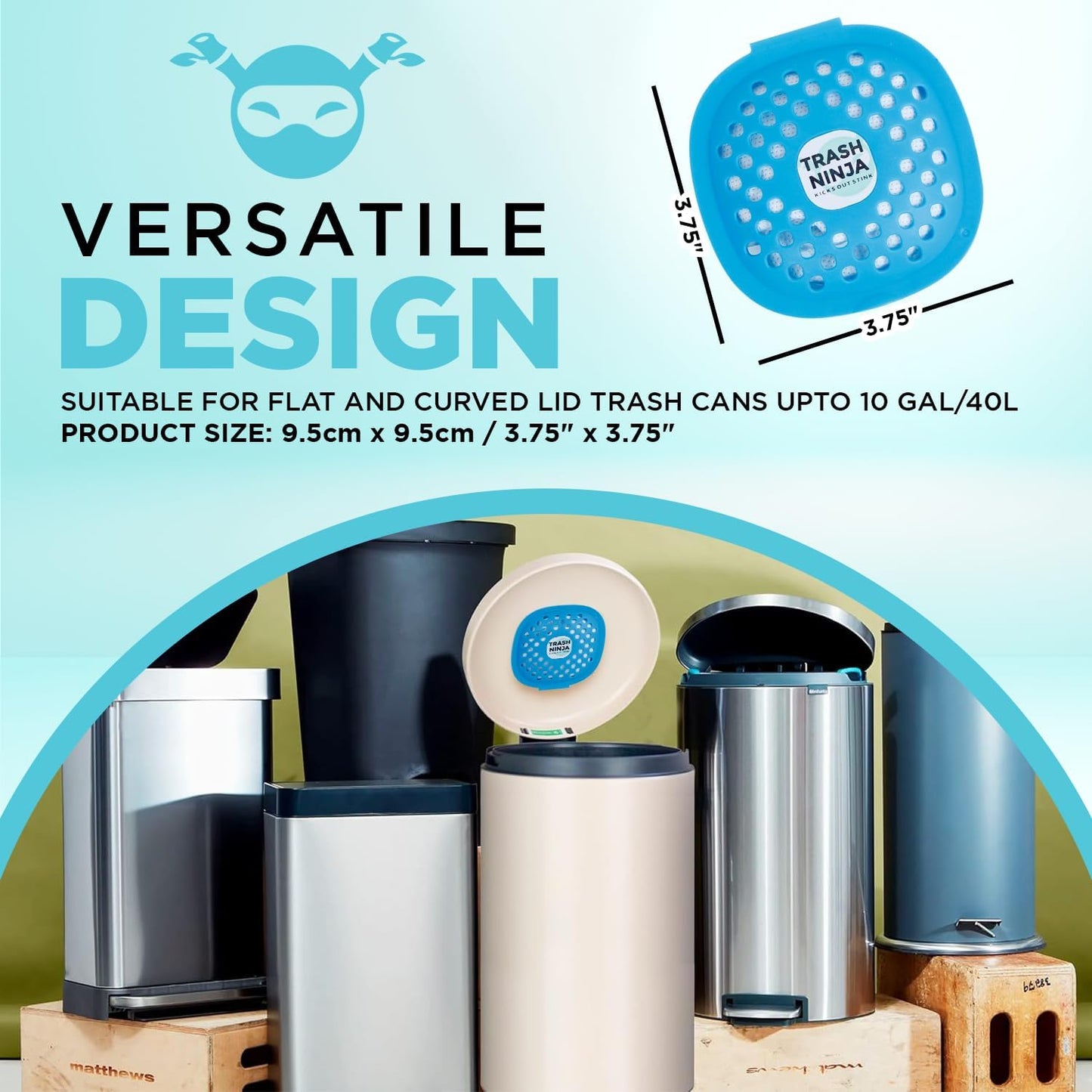 Trash Ninja Trash Can Deodorizer – Stick-On Air Freshener with Activated Charcoal and Fresh Ocean