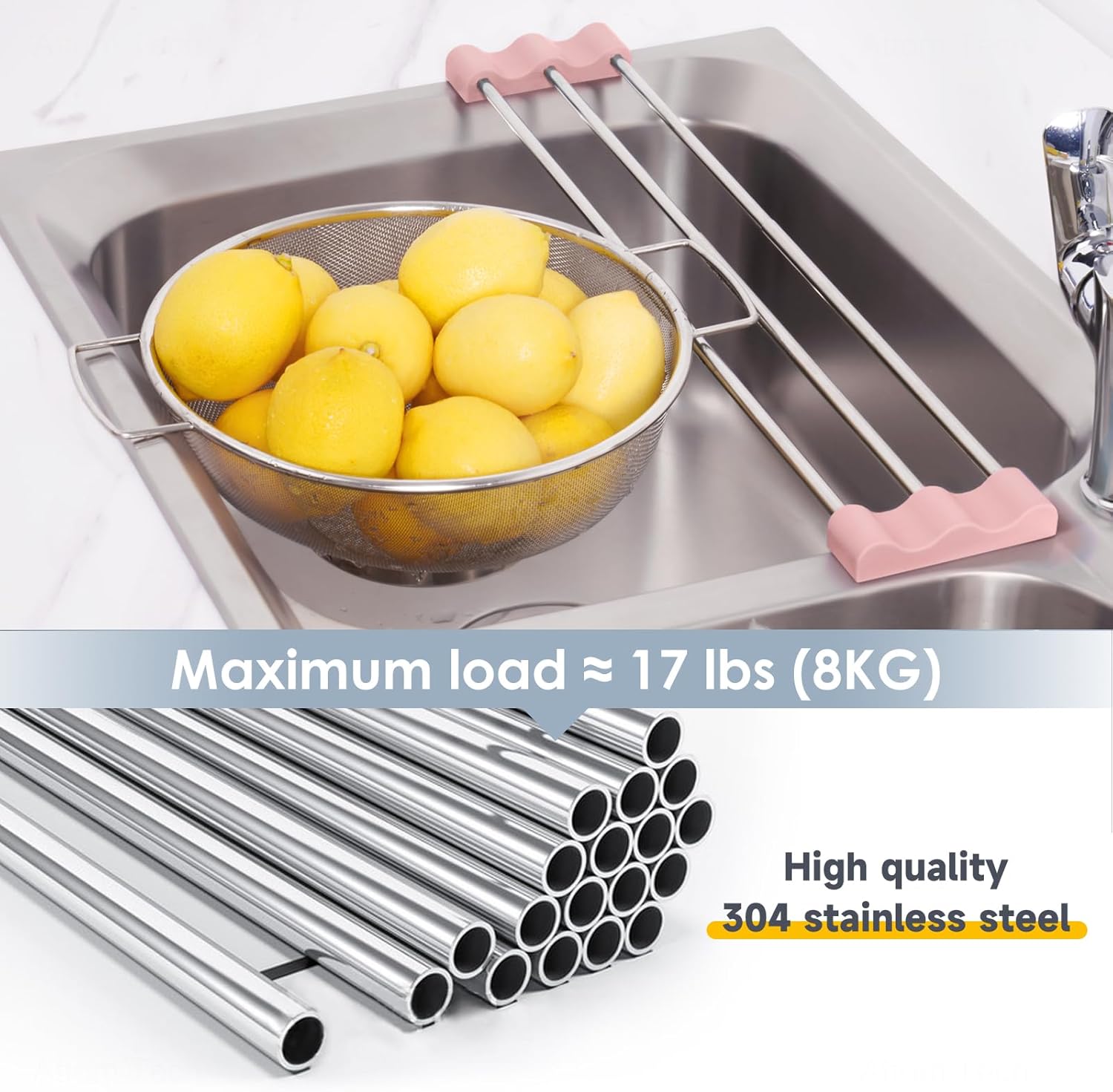 Tomorotec Adjustable Over-The-Sink Kitchen Rack for Dishcloths, Sponges, Bottles and Brushes