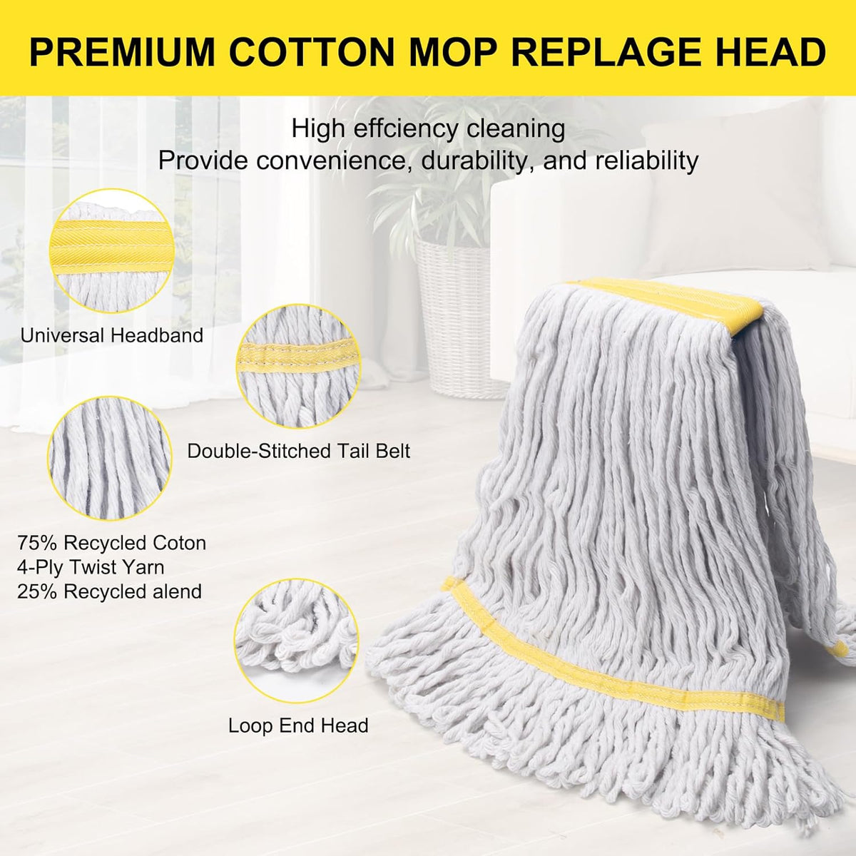 KeFanta 6 Pack Heavy Duty Commercial Mop Head Replacement,Wet Industrial Cotton Looped End String