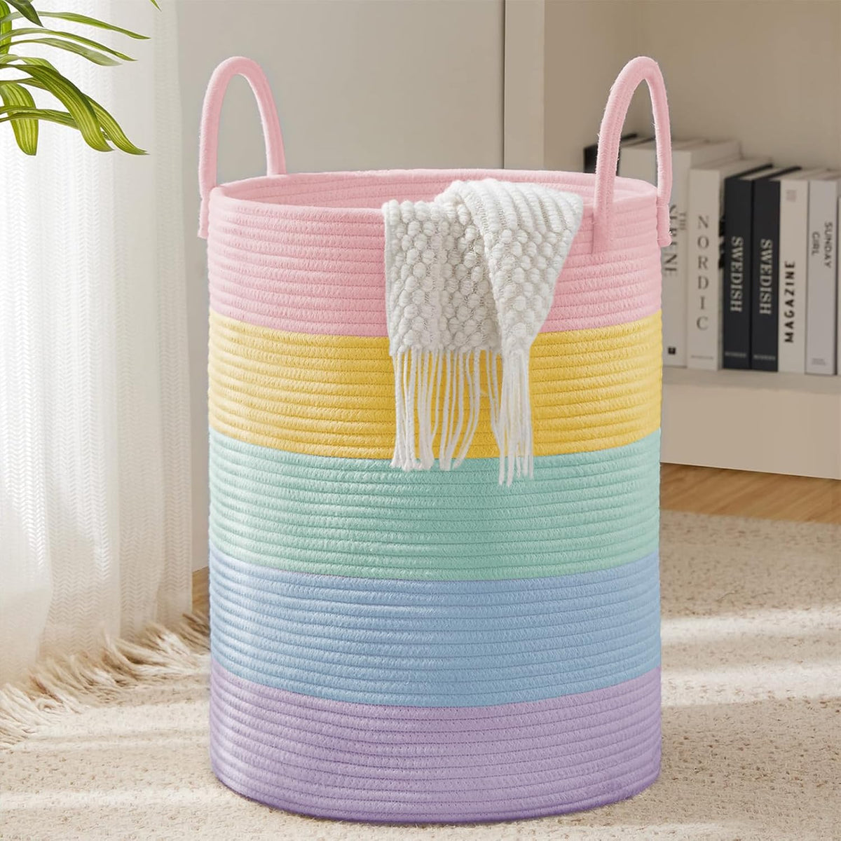 YOUDENOVA Laundry Hamper Basket, Woven 58L Tall Laundry Basket for Blanket Organizer- Clothes