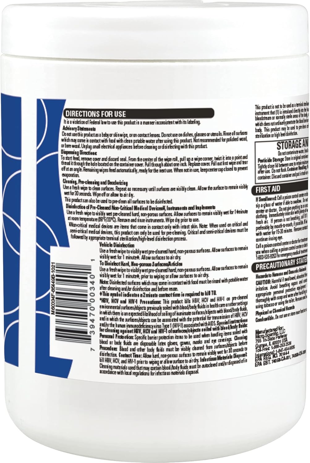 Micro-Scientific Opti-Cide Max Disinfecting Wipes (2 Pack) - 320 Wipes - Hospital Grade EPA