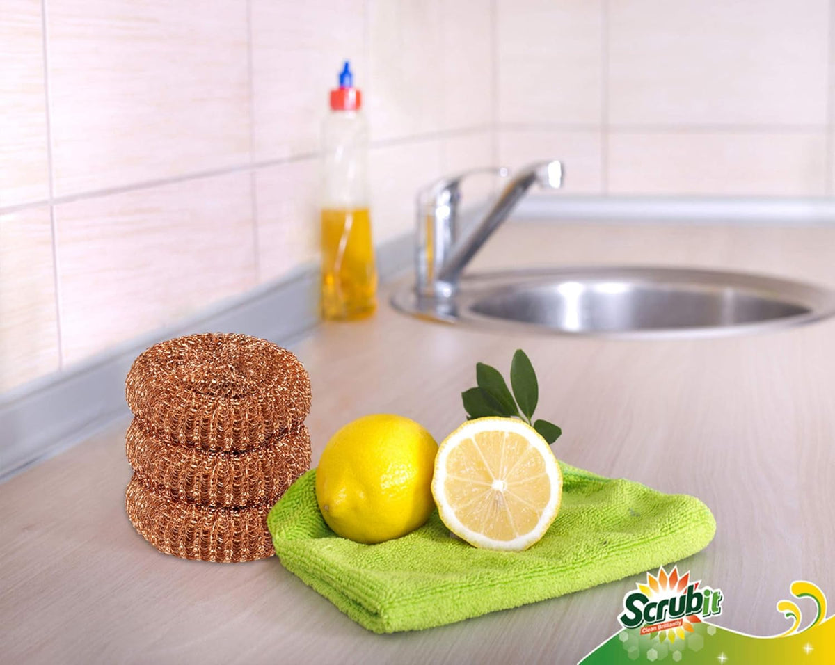 12 Pack Copper Coated Scourers by SCRUBIT – Scrubber Pad Used for Dishes, Pots, Pans, and Ovens.