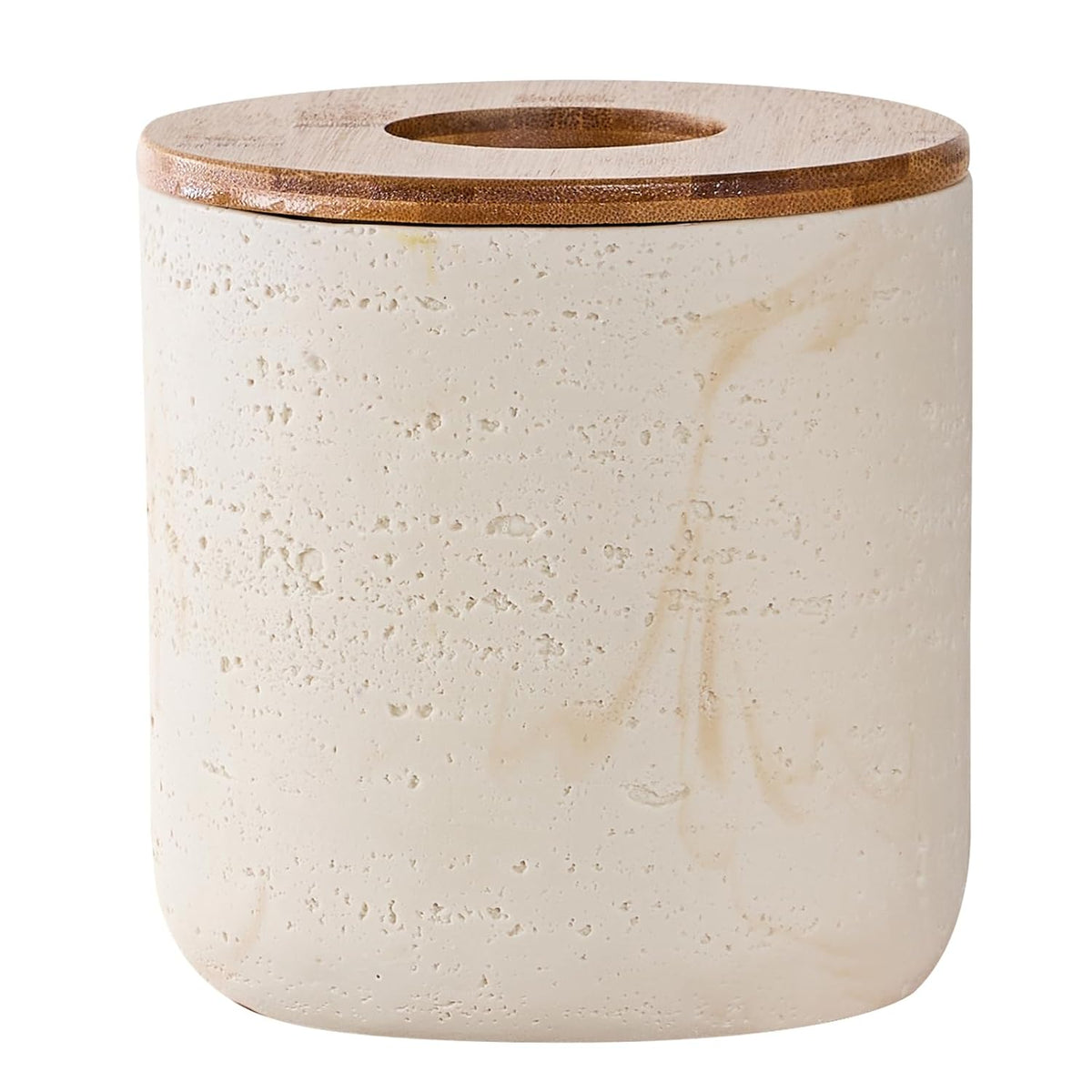 Natural Travertine Textures Beige Mini Trash Can with Bamboo Lid,Small Countertop Trash Can for