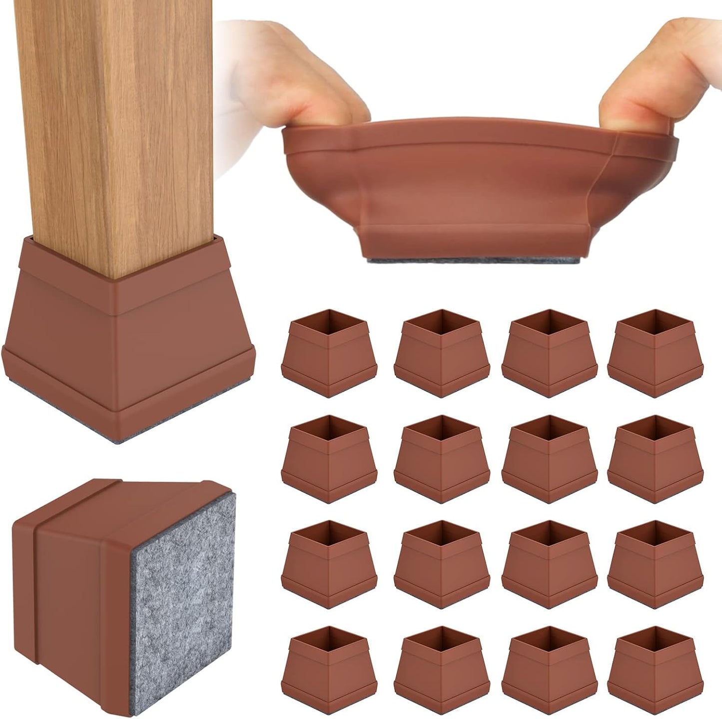 16 PCS Square Chair Leg Floor Protector, Silicone Chair Leg Cover, Furniture Leg Protectors with