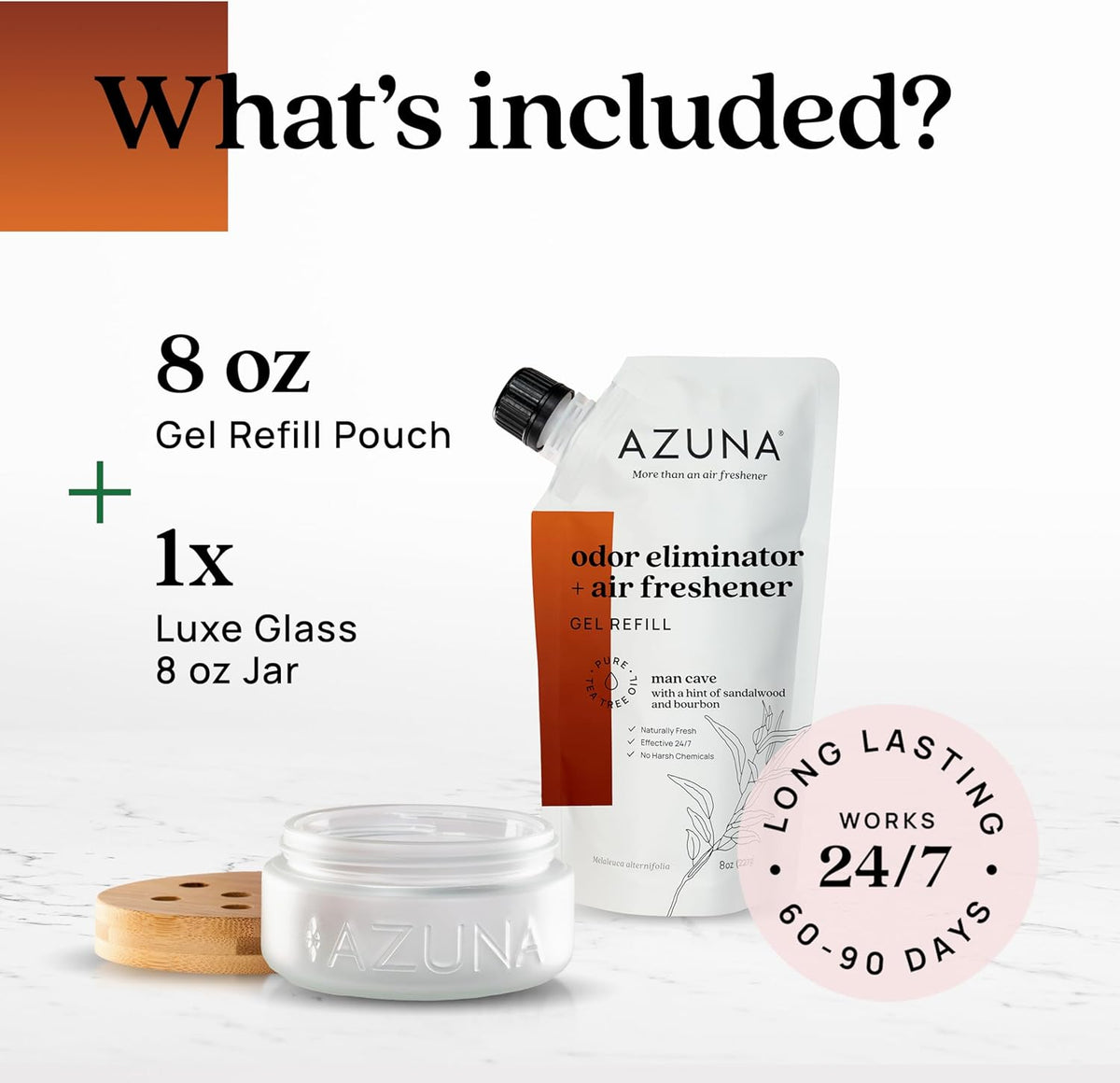 Azuna Air Freshener & Odor Eliminator for Strong Odor | 1 Room Kit Includes (1) Empty Luxe Glass