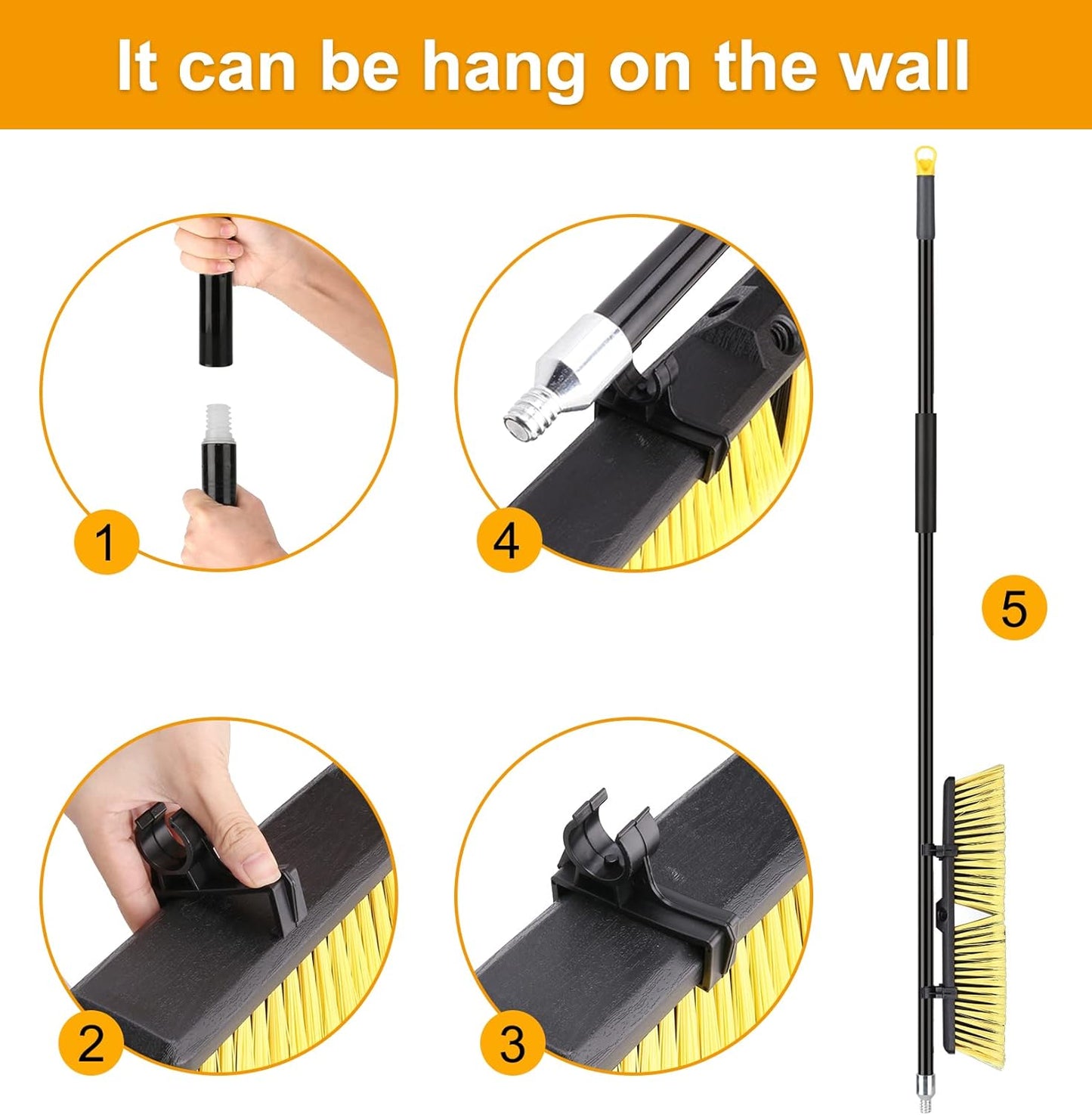 18 Inches Push Broom Outdoor- Heavy Duty Broom with 63" Long Handle for Deck Driveway Garage Yard