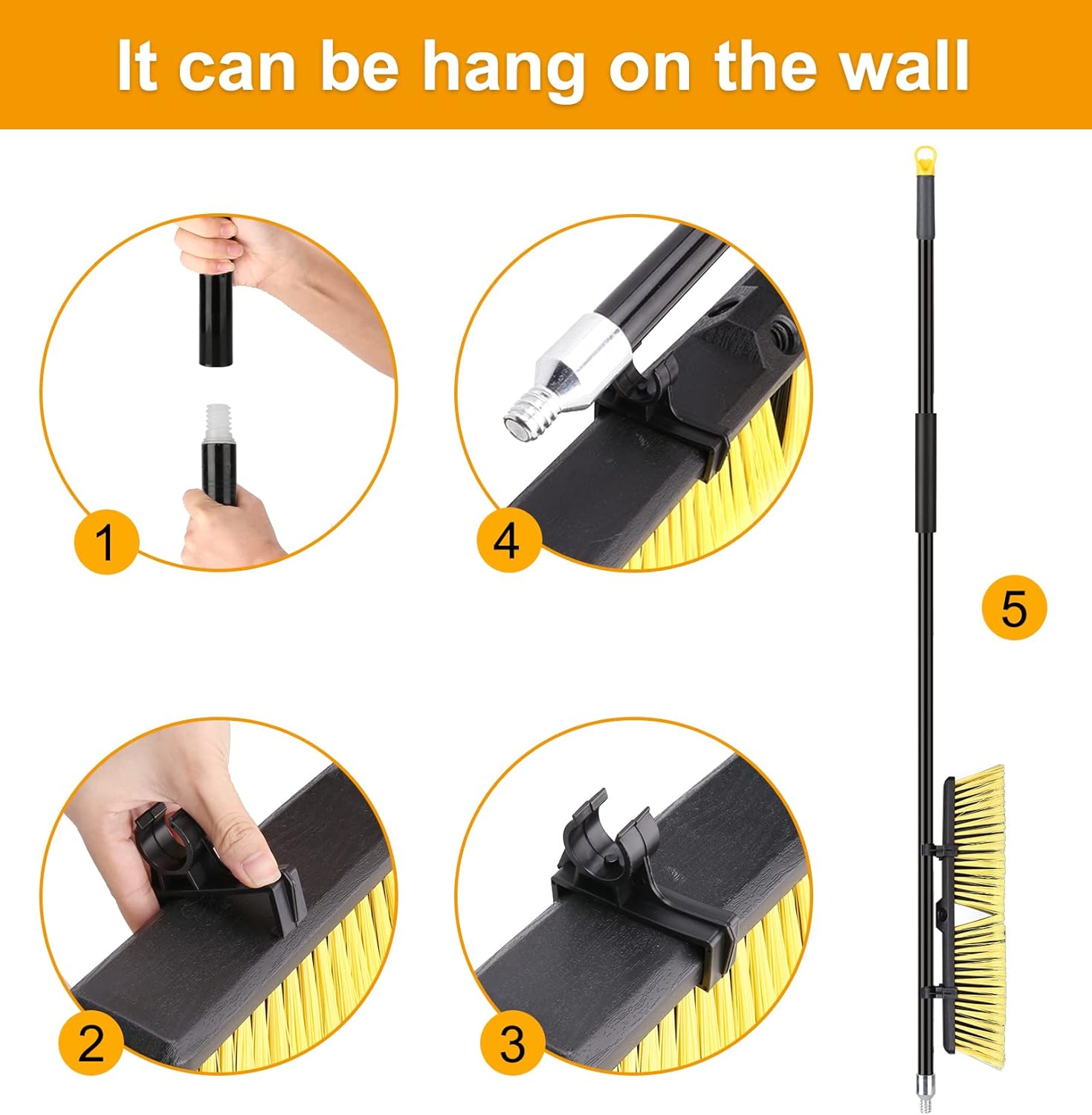 18 Inches Push Broom Outdoor- Heavy Duty Broom with 63" Long Handle for Deck Driveway Garage Yard