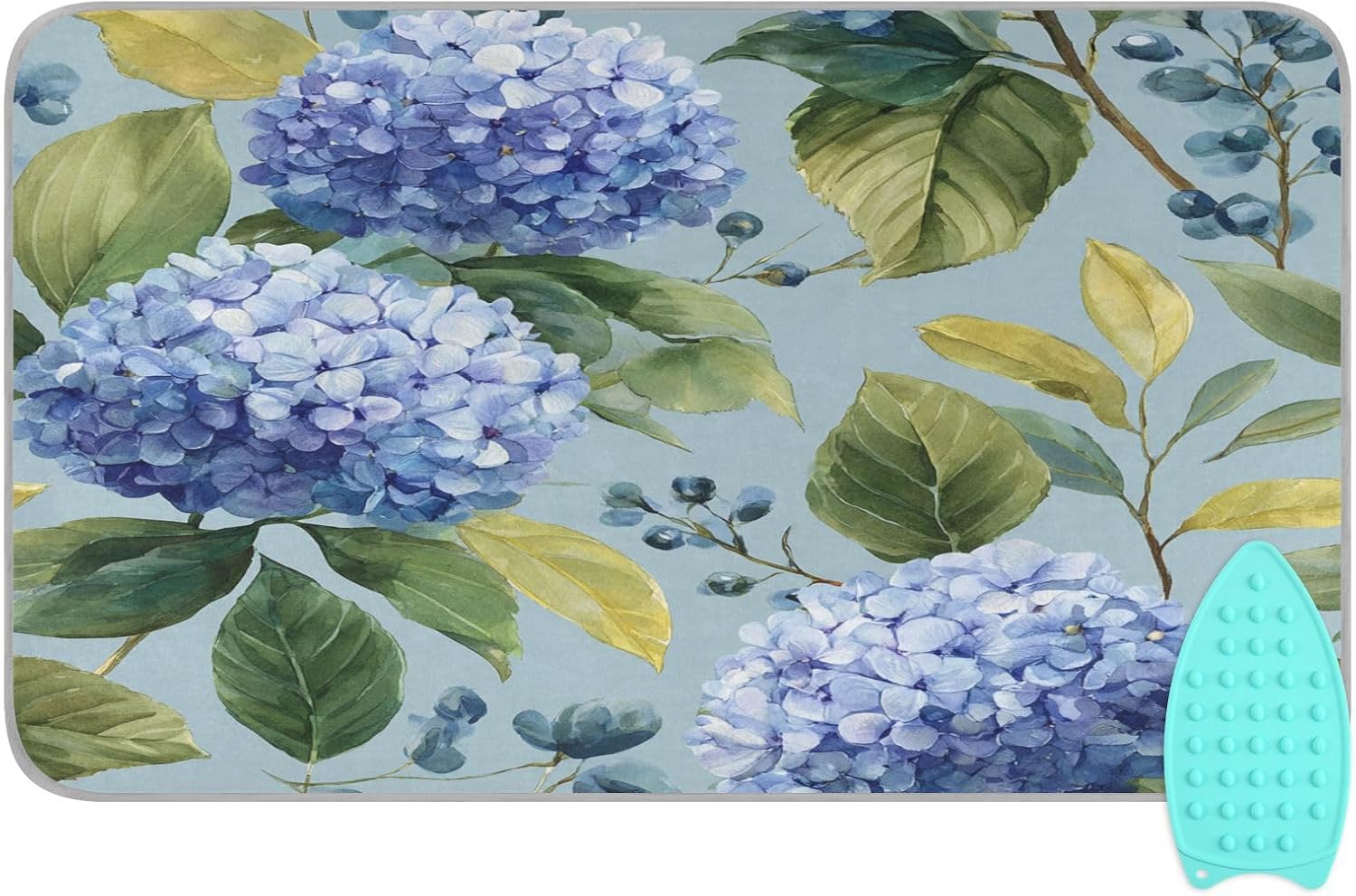 Watercolor Blue Hydrangea Ironing Mat Thickened Ironing Blanket Travel Portable Double-Side Using