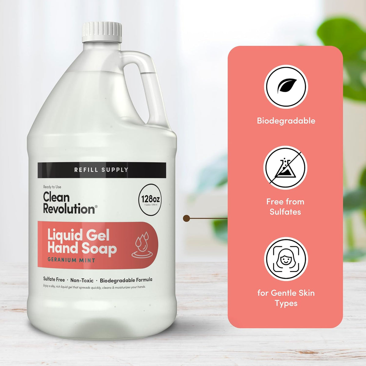 Clean Revolution Liquid Gel Hand Soap, Silky Rich Liquid, Quick Lather, Fast Rinsing, Contains Real