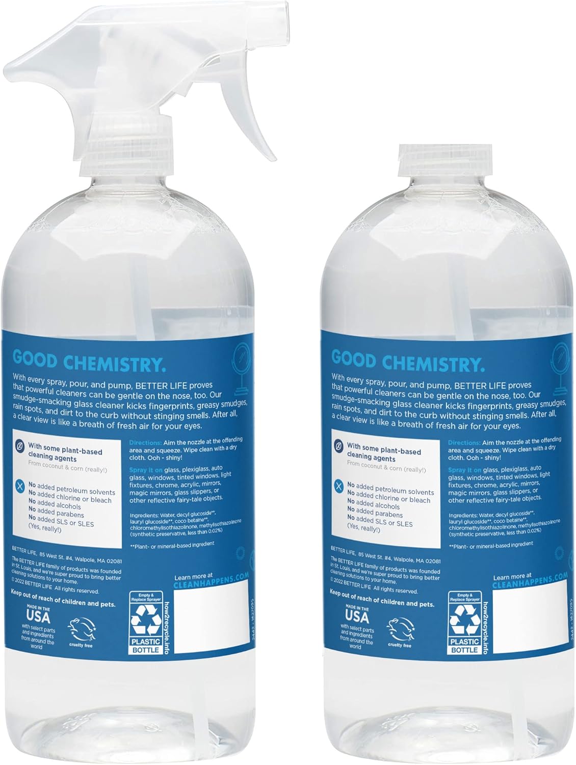 Better Life Glass Cleaner, Streak-free Window Cleaner, Surface Cleaning Spray, Mirror, Screen and