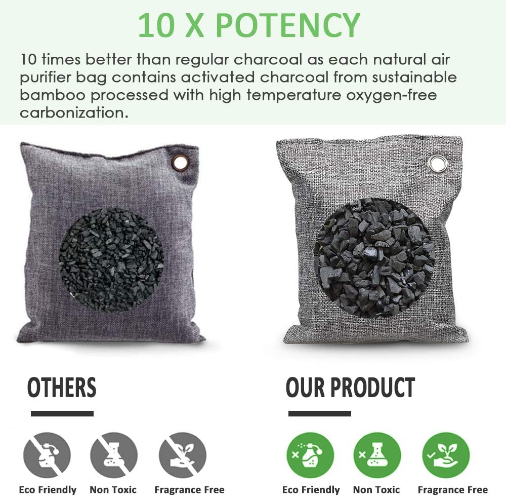 NIYIKOW Charcoal Bags Odor Absorber (Large, 4Pack x 200g), Nature Fresh Bamboo Charcoal Air