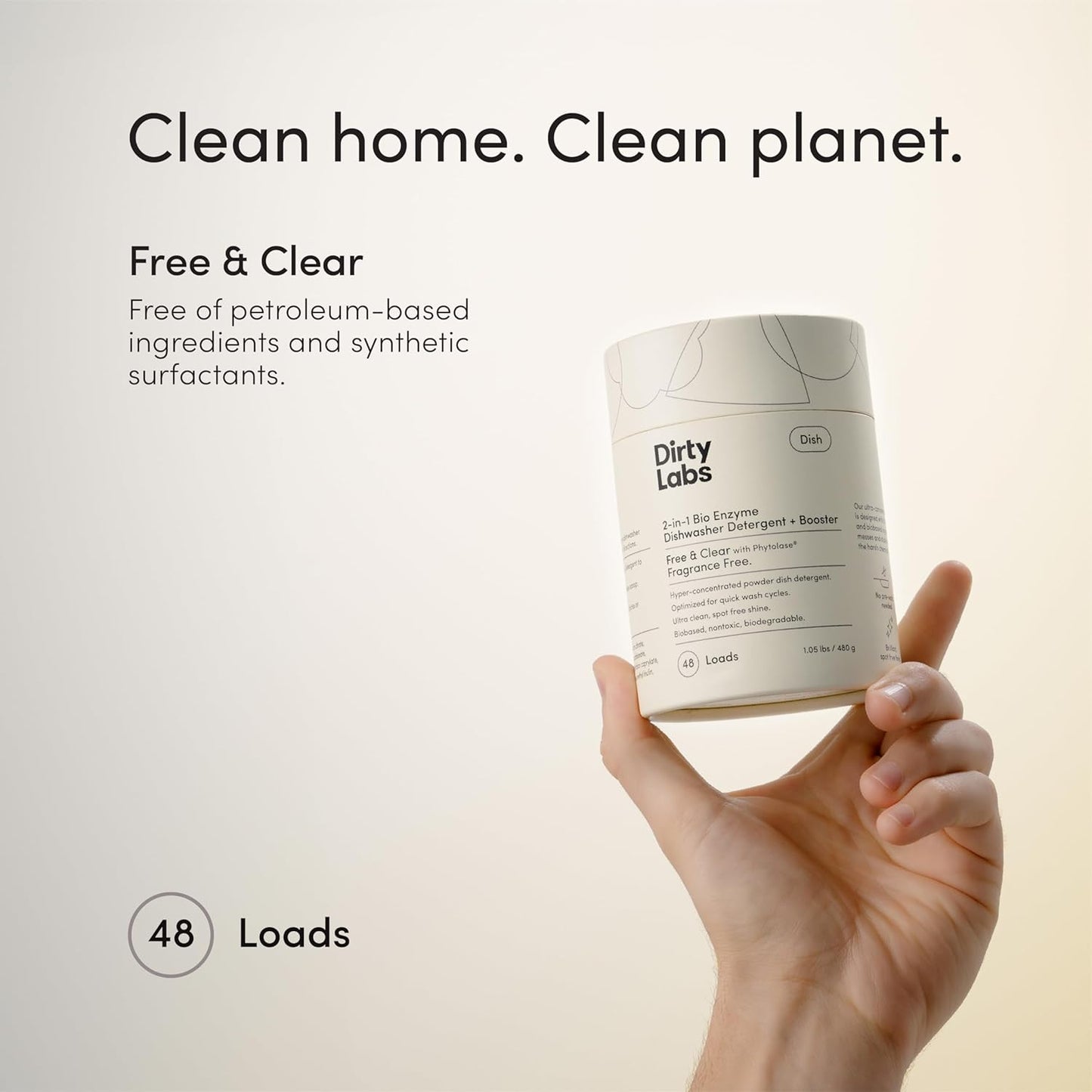Dirty Labs | Dishwasher Detergent and Booster | Scent Free | 48 Loads (1 lb) | Ultra Clean, Spot