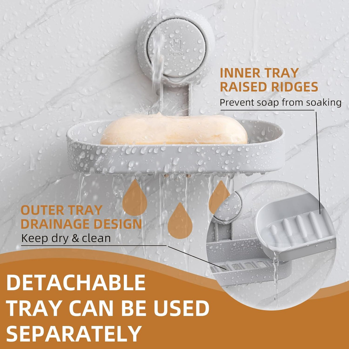 LEVERLOC Soap Dish Holder for Shower Suction Cup Wall Mounted Self Draining NO-Drilling Removable