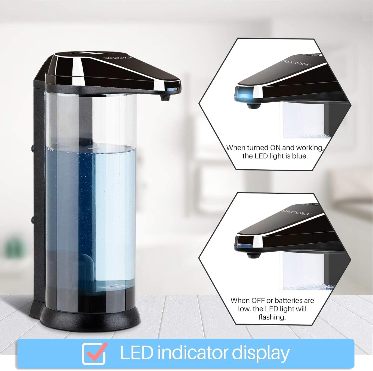 Secura 17oz / 500ml Premium Touchless Battery Operated Electric Automatic Soap Dispenser