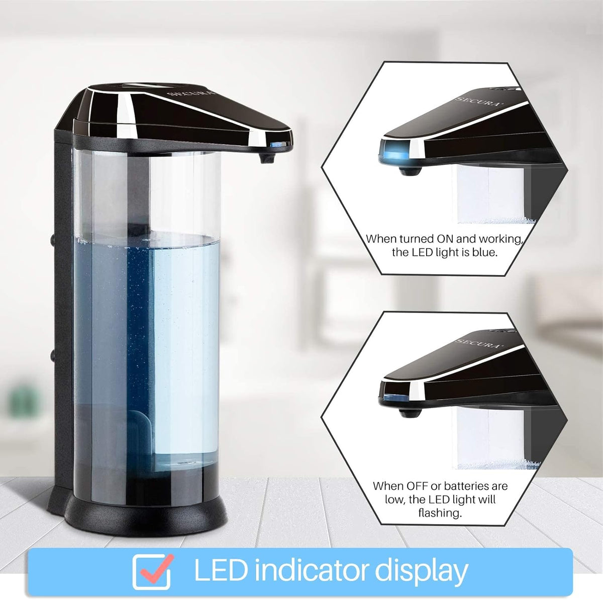 Secura 17oz / 500ml Premium Touchless Battery Operated Electric Automatic Soap Dispenser