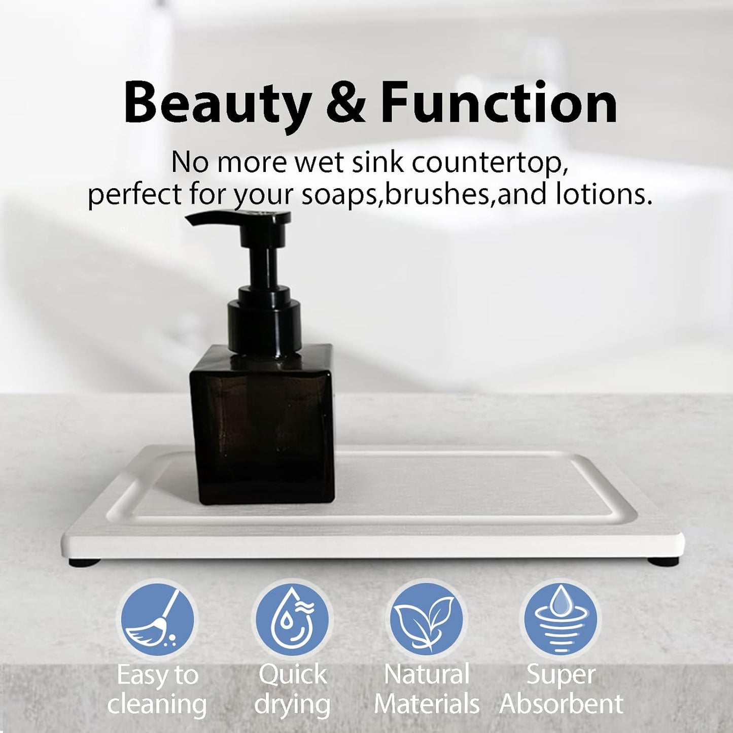 2 PCS Fast-Drying Stone Trays for Bathroom Sink & Kitchen Counter, Water Absorbing Diatomite Sink