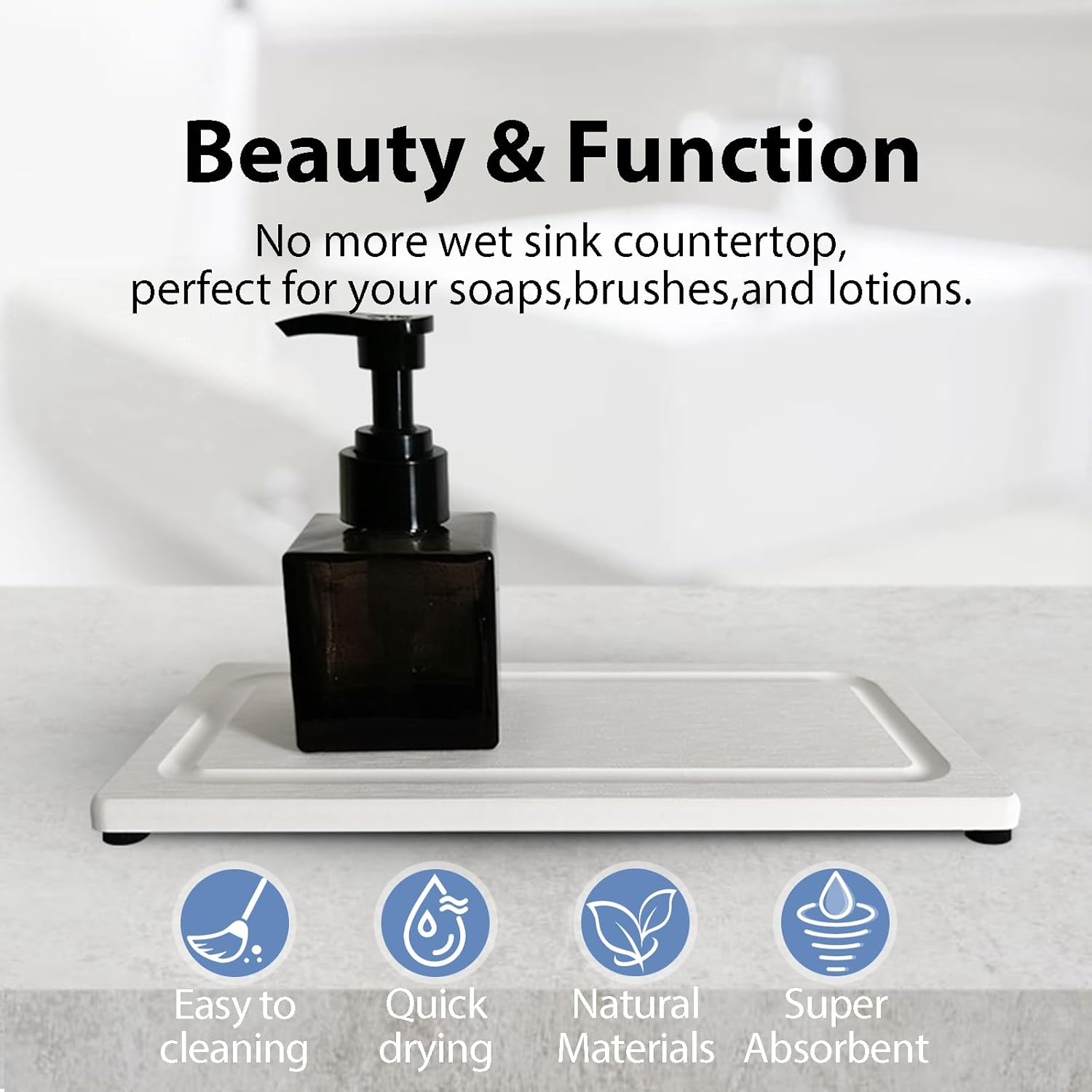 2 PCS Fast-Drying Stone Trays for Bathroom Sink & Kitchen Counter, Water Absorbing Diatomite Sink