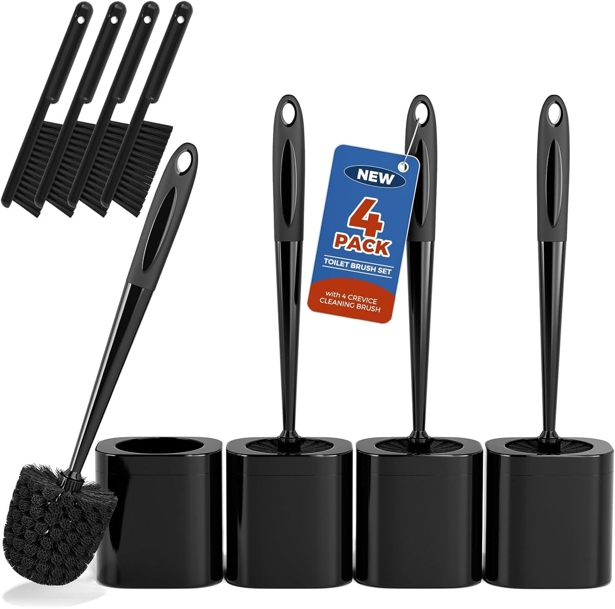 Toilet Brush, 4 Pack Toilet Brush and Holder Set Bathroom Accessories, Toilet Bowl Brush and Holder