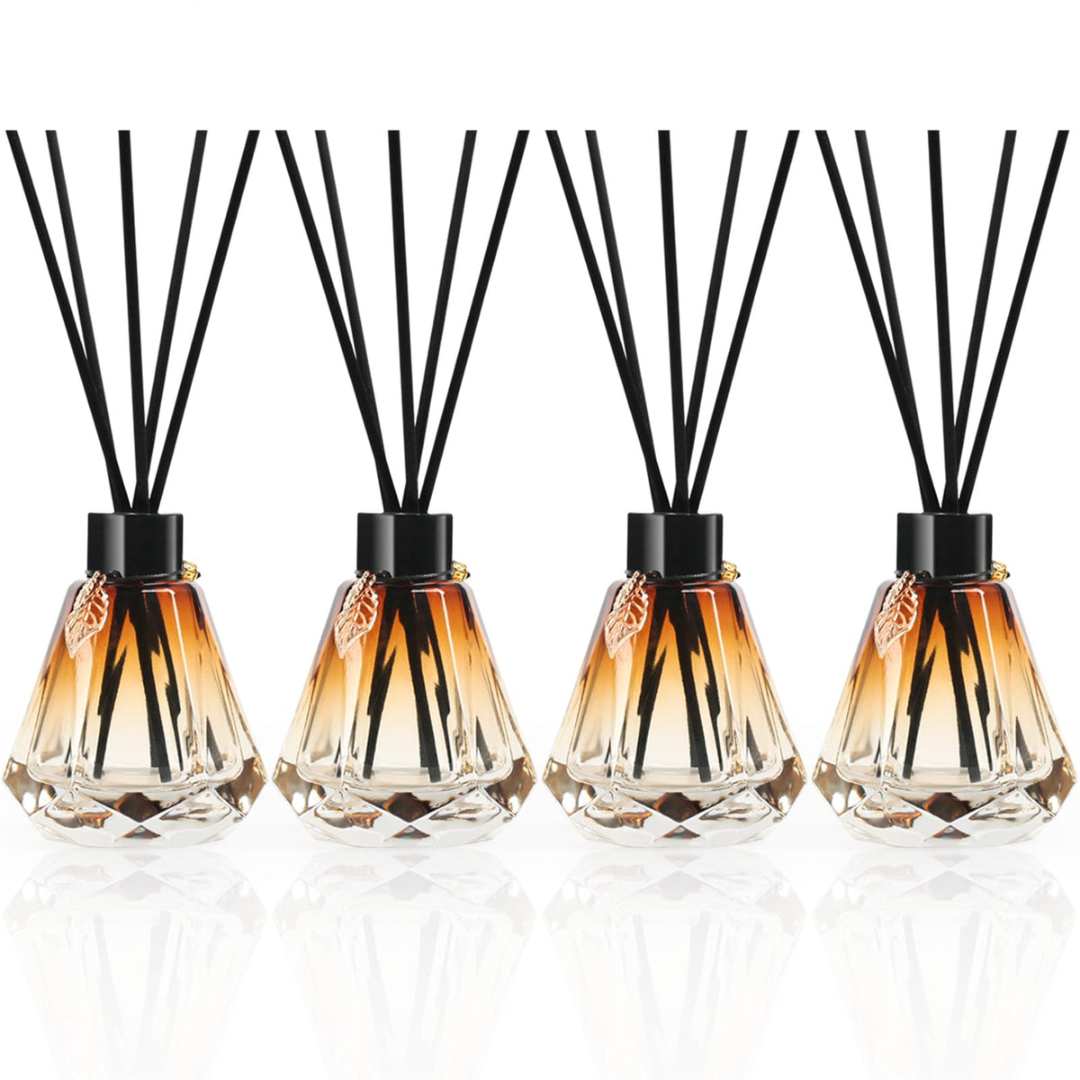 Reed Diffuser Set, 4 Empty Bottles with 20 Sticks, Diamond Style (4 PCS Black)
