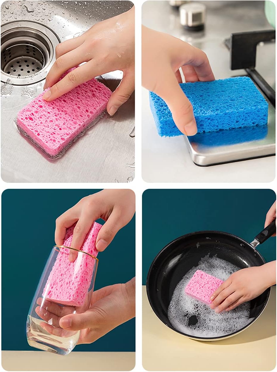 METUUTER 12-Count Kitchen Sponges- Compressed Cellulose Sponges Non-Scratch Natural Dish Sponge for
