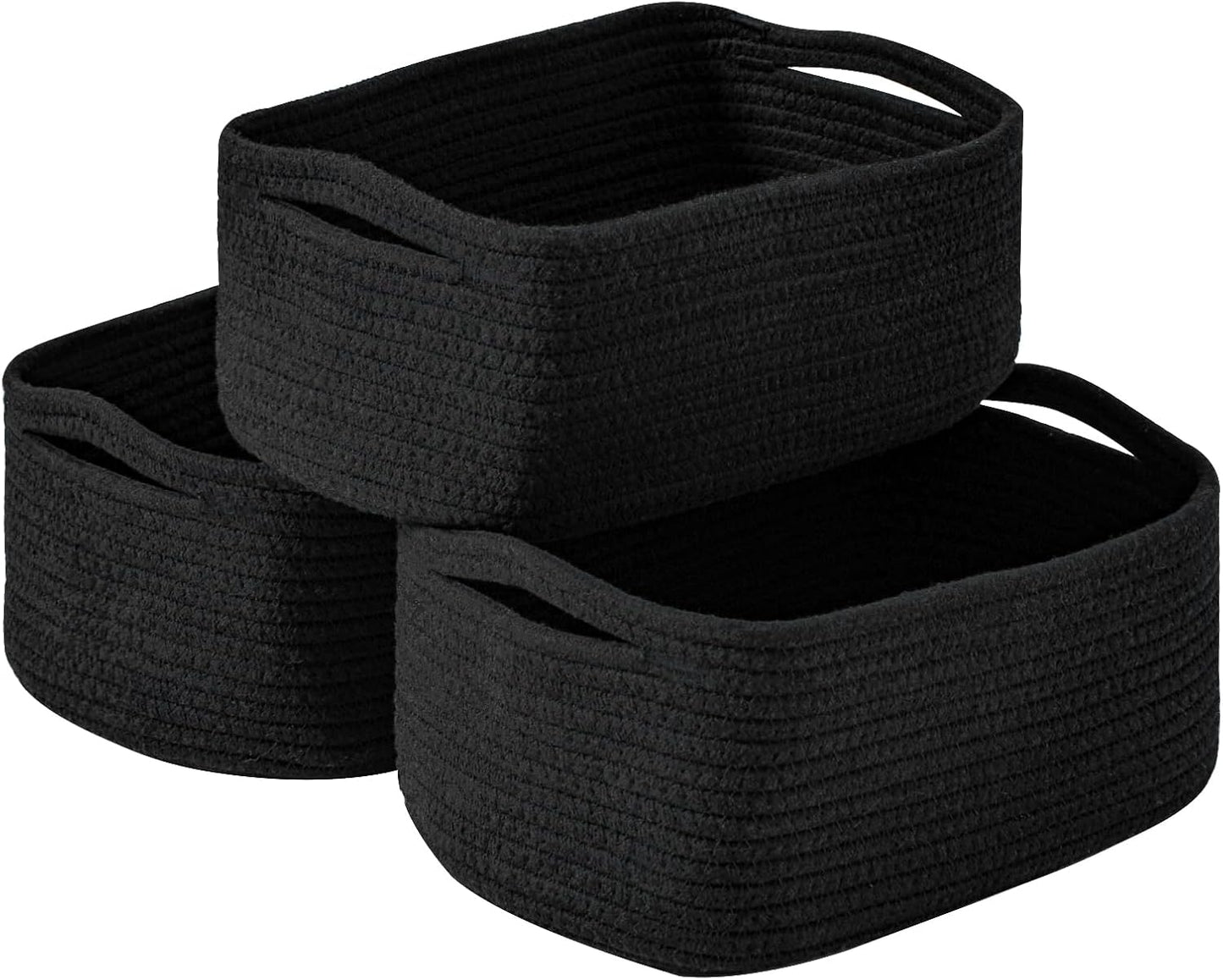Small Black Baskets for Organizing, Storage Baskets for Shelves, Small Woven Cotton Rope Basket for