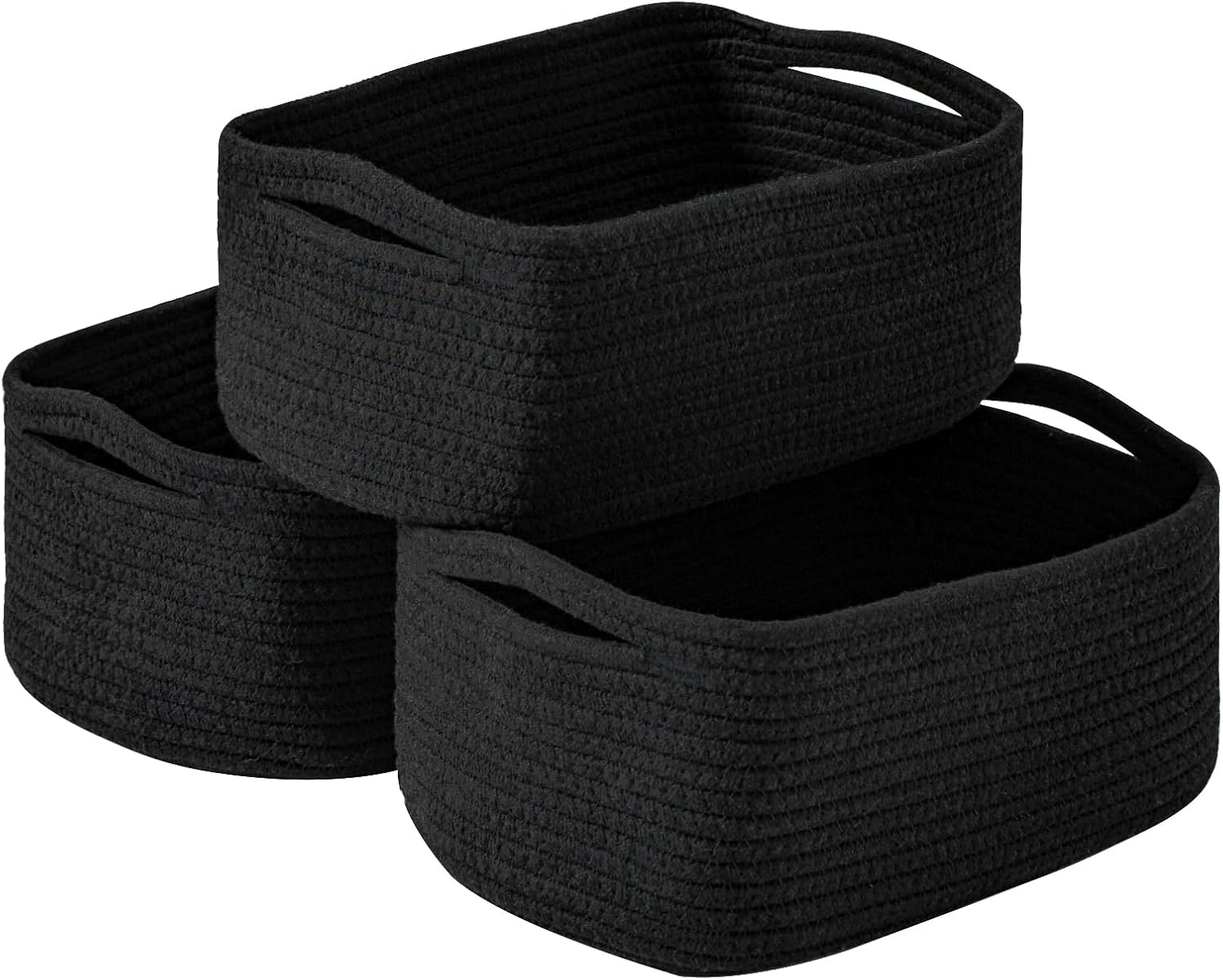 Small Black Baskets for Organizing, Storage Baskets for Shelves, Small Woven Cotton Rope Basket for