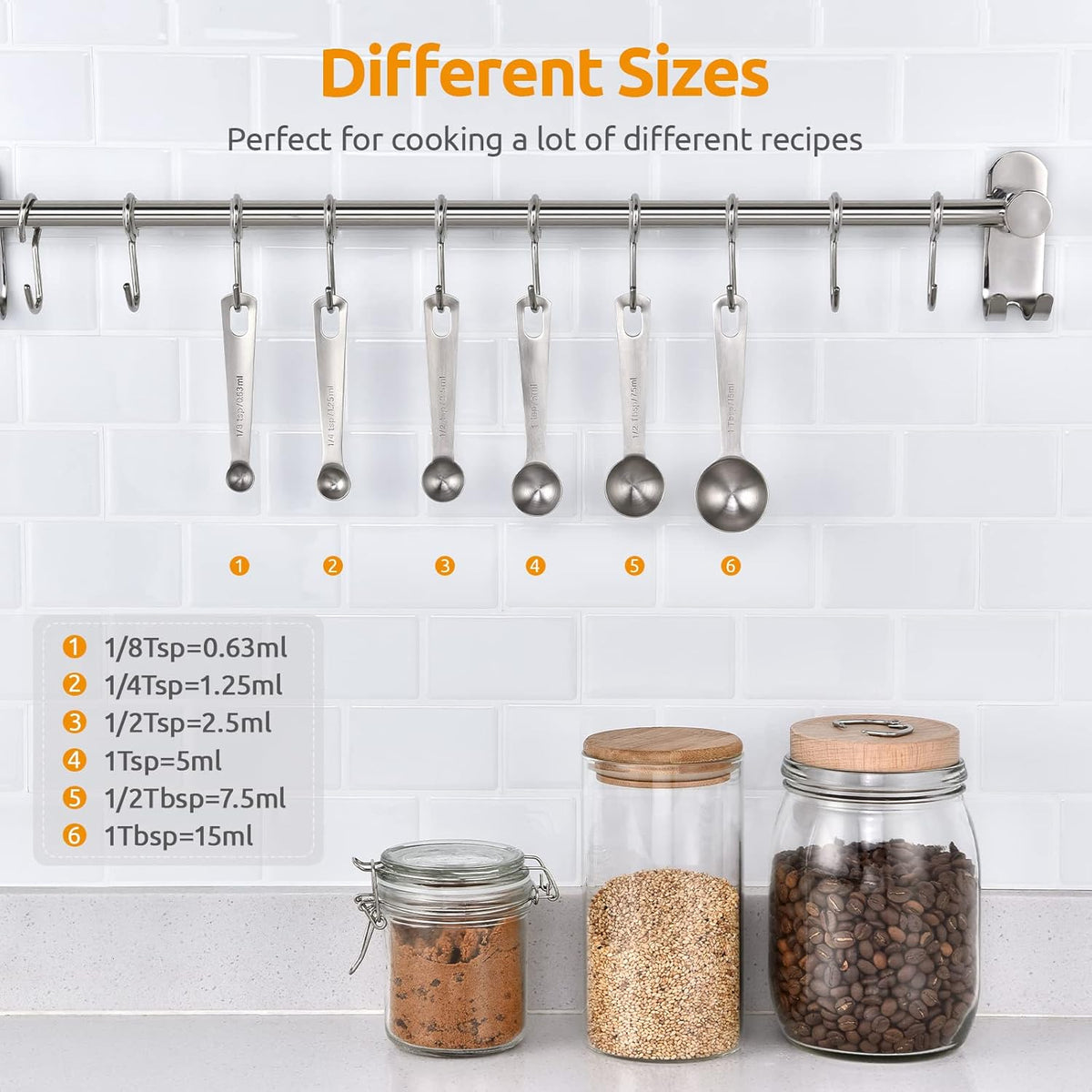 Measuring Spoons: U-Taste 18/8 Stainless Steel Measuring Spoons Set of 6 Piece: 1/8 tsp, 1/4 tsp