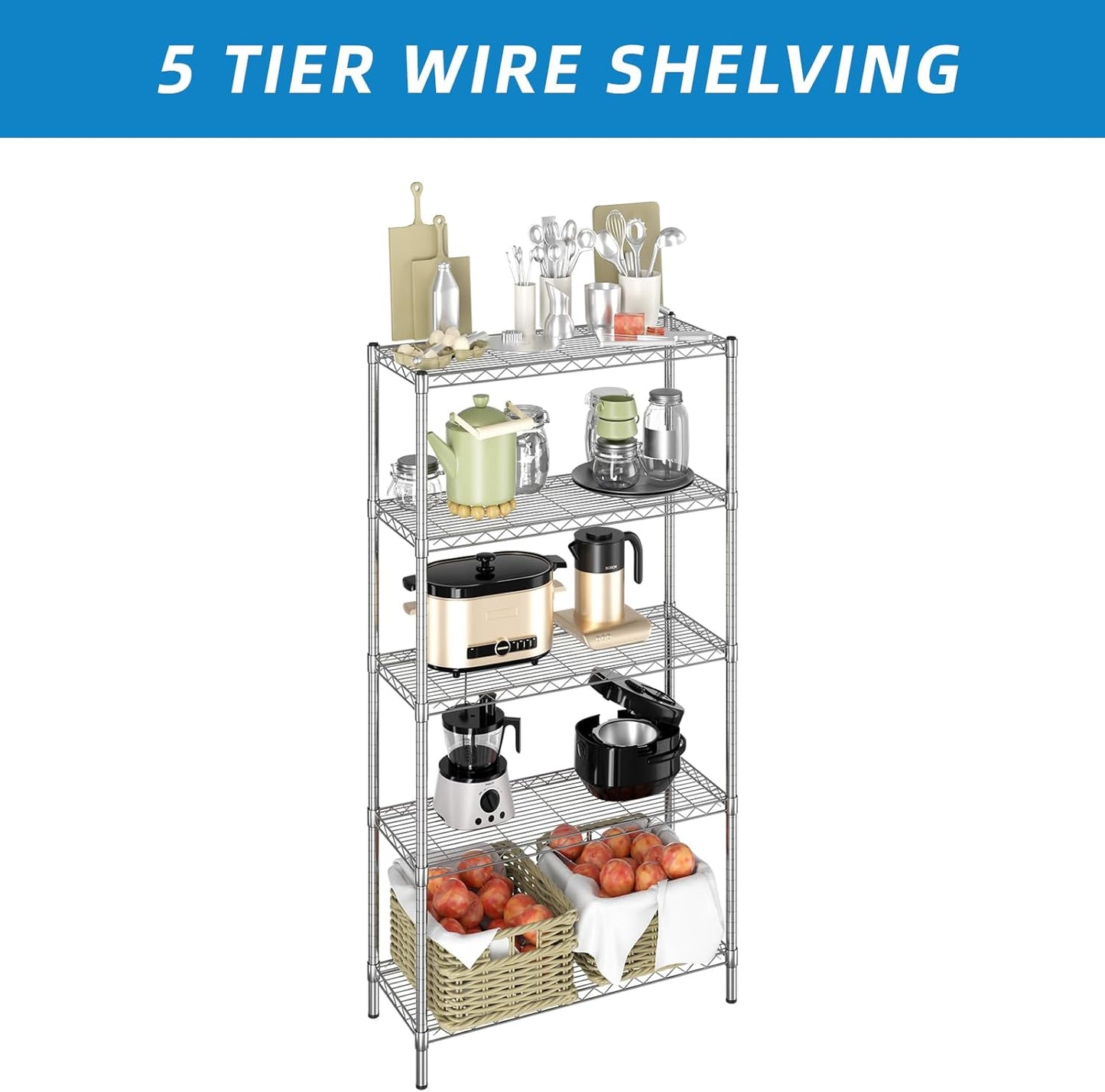 5-Shelf Adjustable Metal Shelf Wire Shelving Unit Storage Rack Display Shelf for