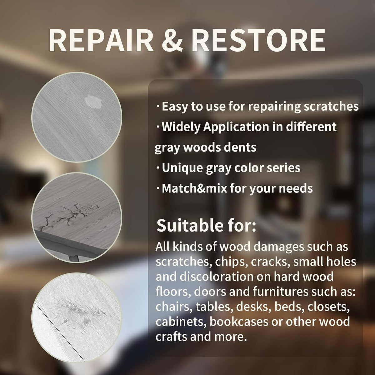 Wood Repair Kit, 13Pcs Wood Fillers, Furniture Repair Kit Scratch Cover for Wood Cracks, Stains