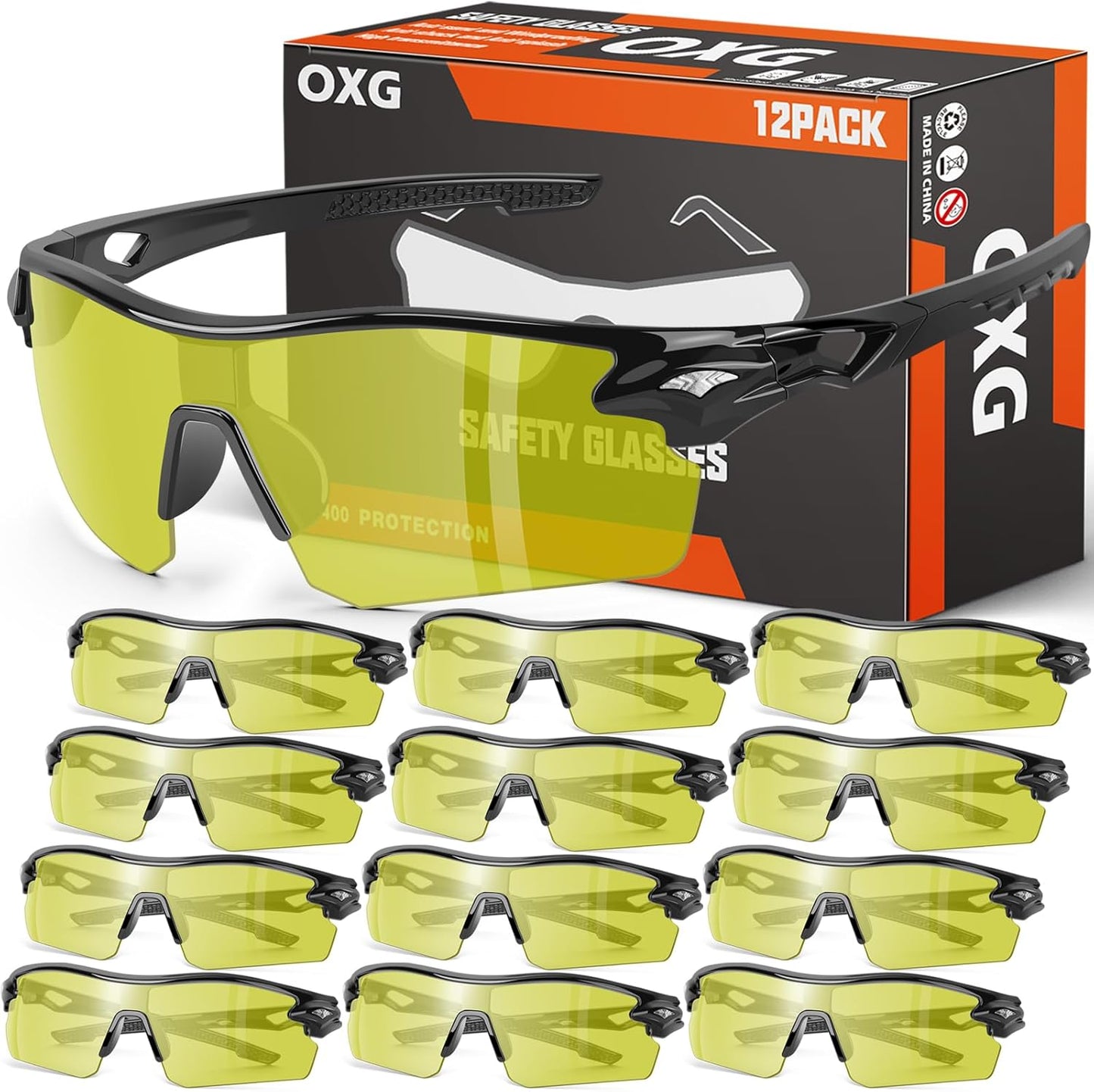 OXG 12 Pack Safety Glasses for Men Women, ANSI Z87.1 Safety Goggles Impact Resistant Protective