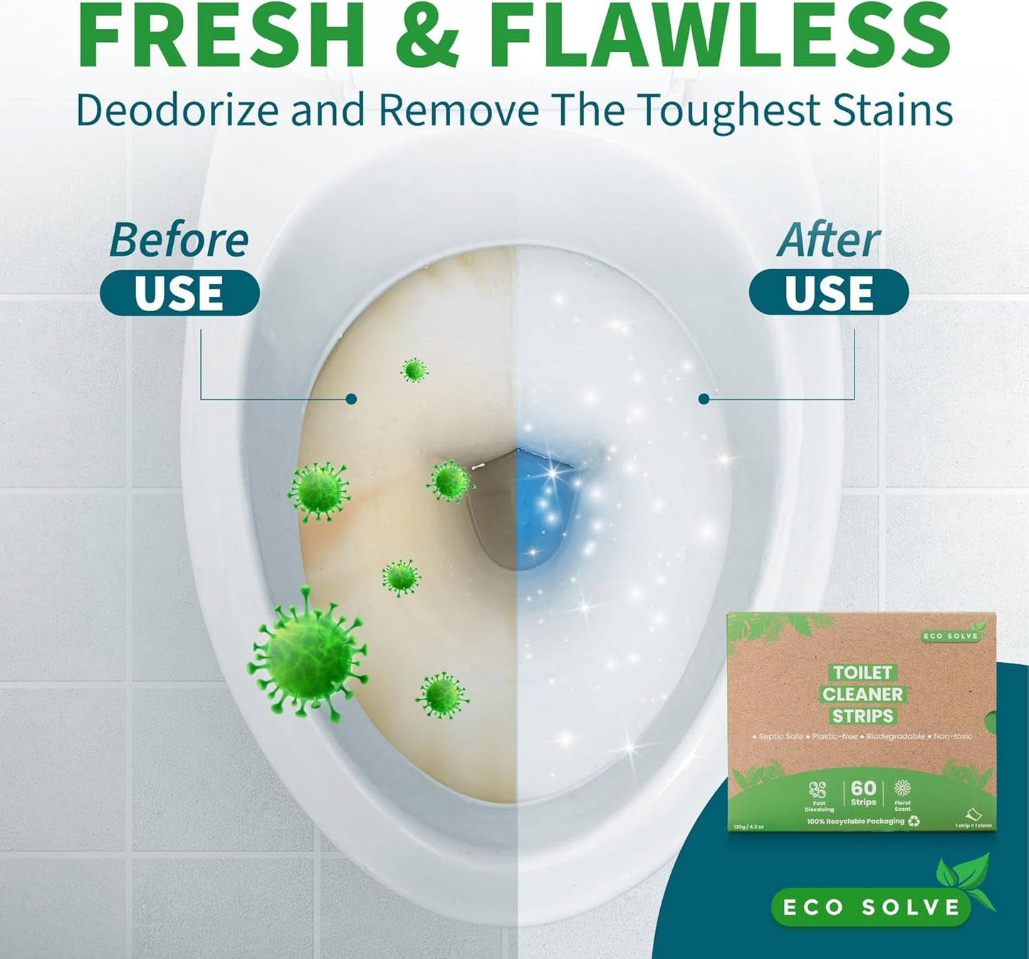 Toilet Bowl Cleaner Strips, Eco-friendly, Non-toxic, Septic Safe, Removes Odors & Stains