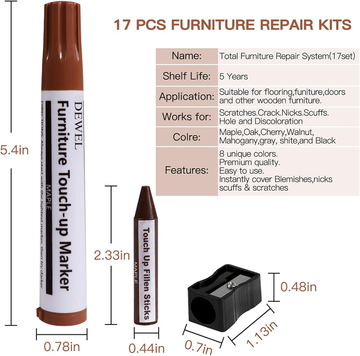 DEWEL Furniture Markers Touch Up, Upgrade Wooden Furniture Repair Kit, Premium Wood Scratch Repair