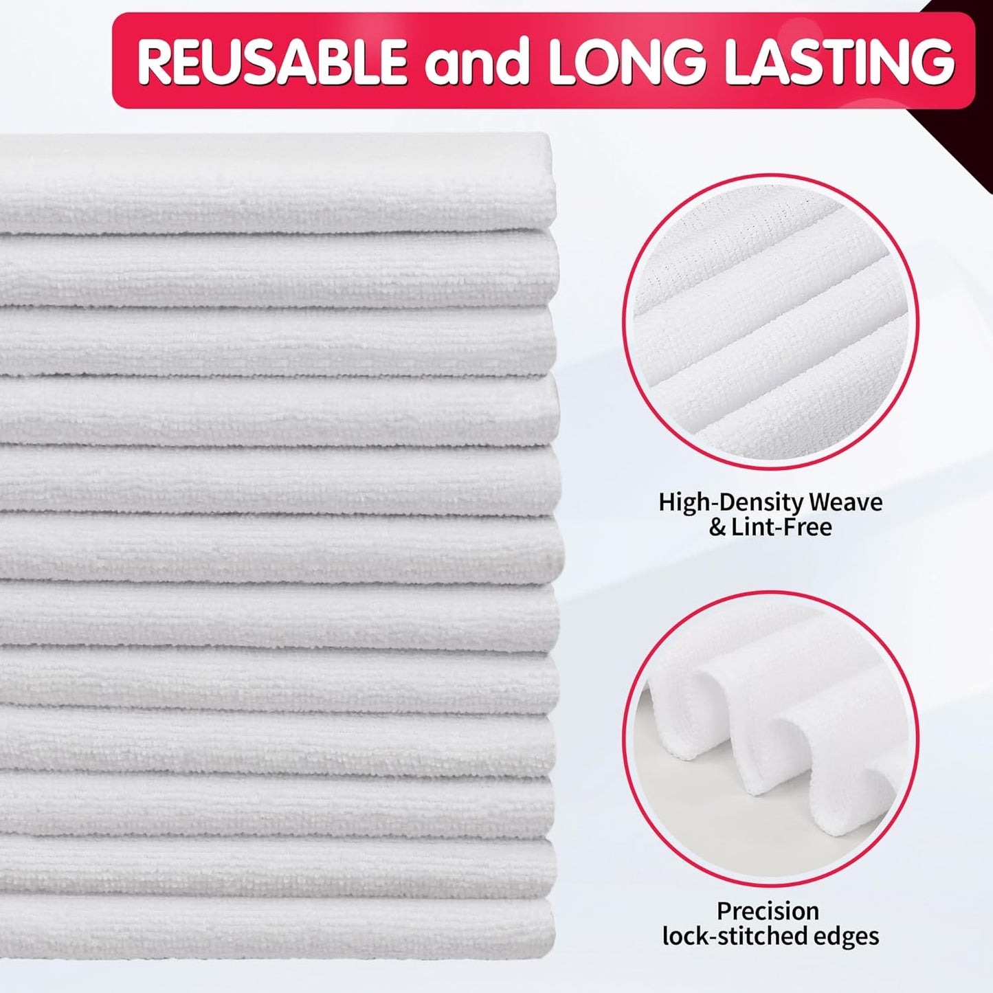 FIXSMITH White Microfiber Cleaning Cloth -Pack of 12, Highly Absorbent Cleaning Rags, 16"X12" All