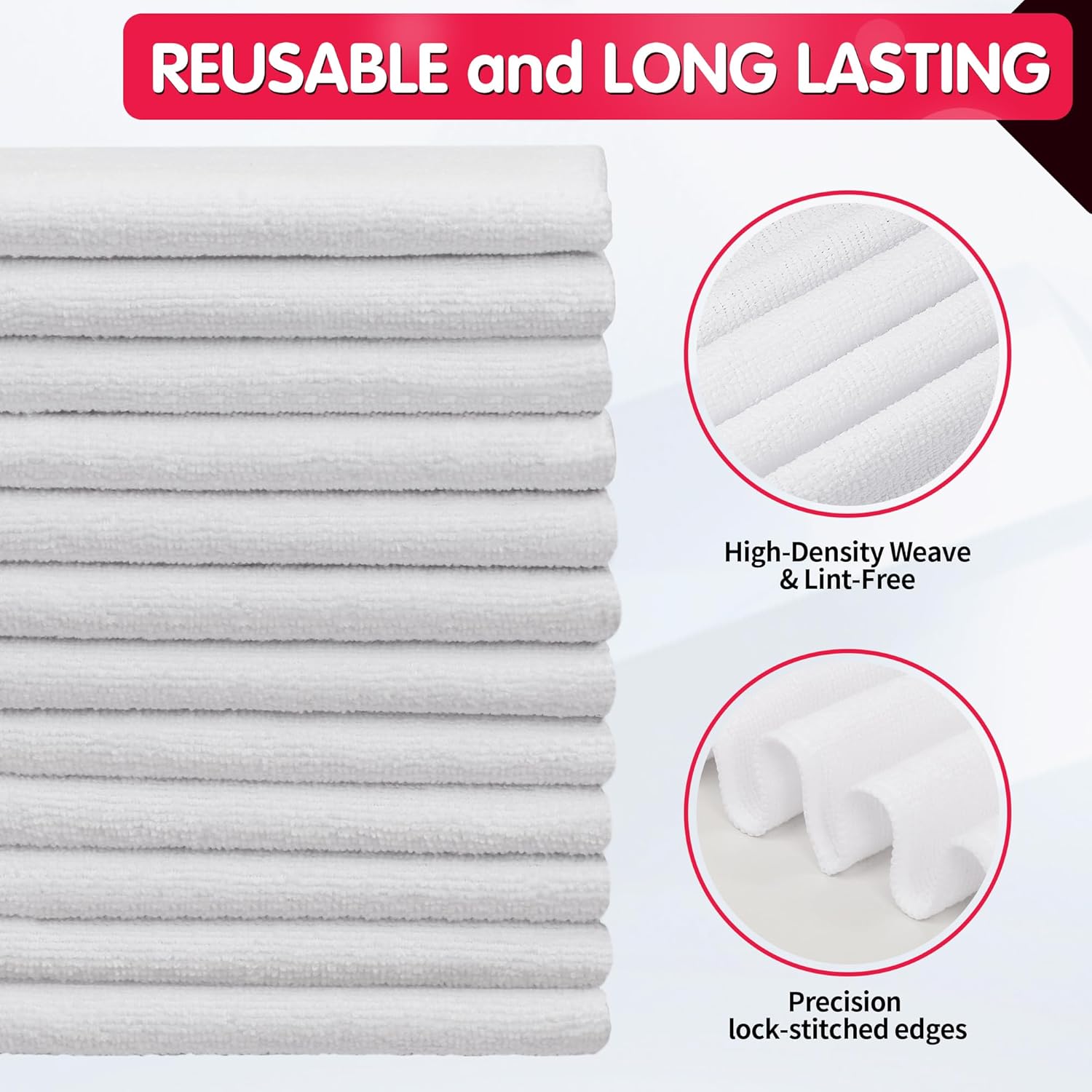 FIXSMITH White Microfiber Cleaning Cloth -Pack of 12, Highly Absorbent Cleaning Rags, 16"X12" All