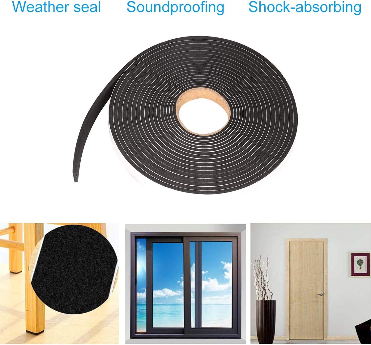 Foam Seal Tape 26 Feet Long, 1/2 Inch Wide x 1/8 Inch High Density Foam Strip Weather Stripping for